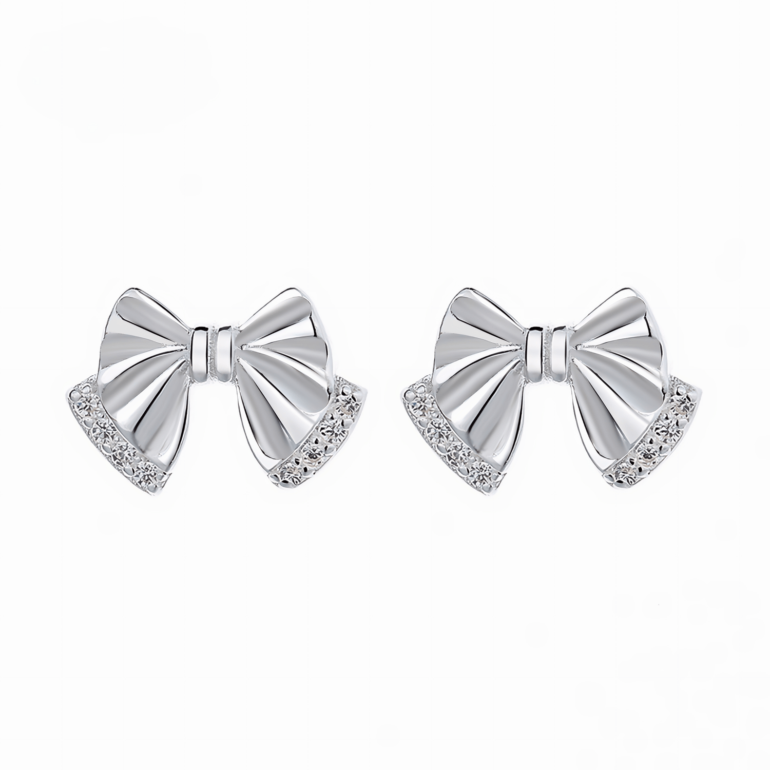 925 Sterling Silver Bow Stud Earrings with AAA Cubic Zirconia - NAFALUXE