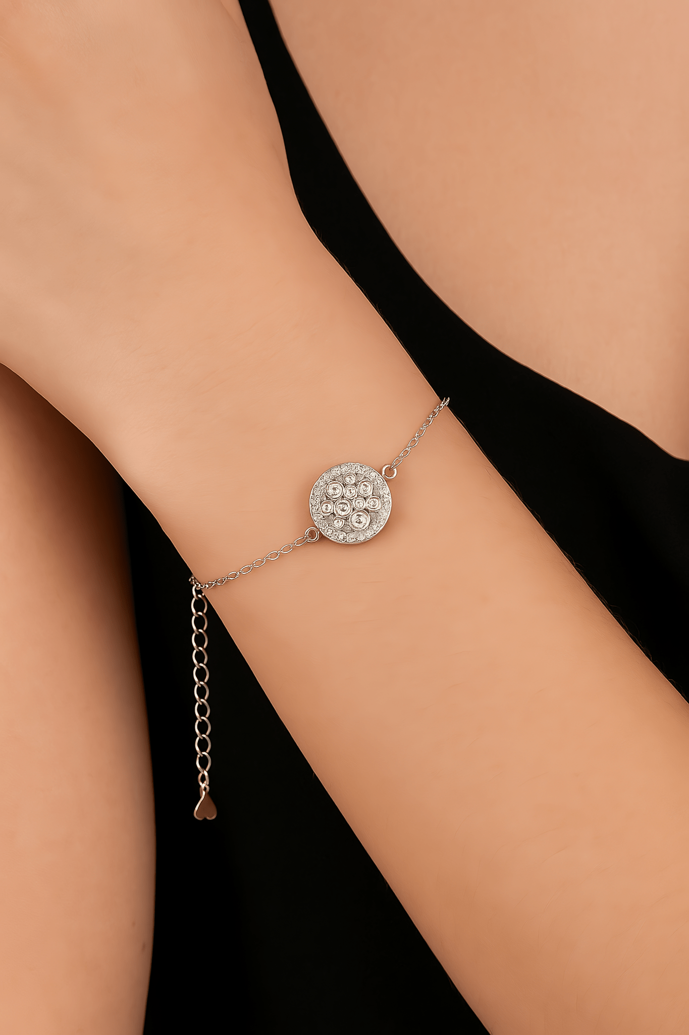 925 Sterling Silver Circle Bracelet with Sparkling Cubic Zirconia Accents - NAFALUXE