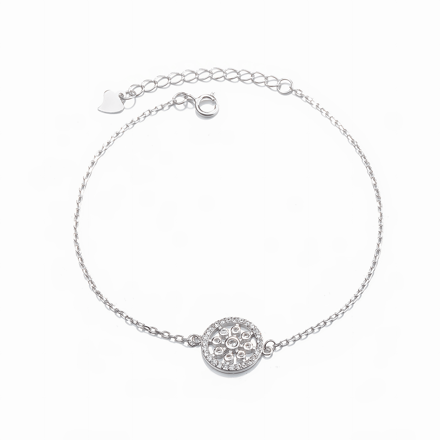 925 Sterling Silver Circle Bracelet with Sparkling Cubic Zirconia Accents - NAFALUXE