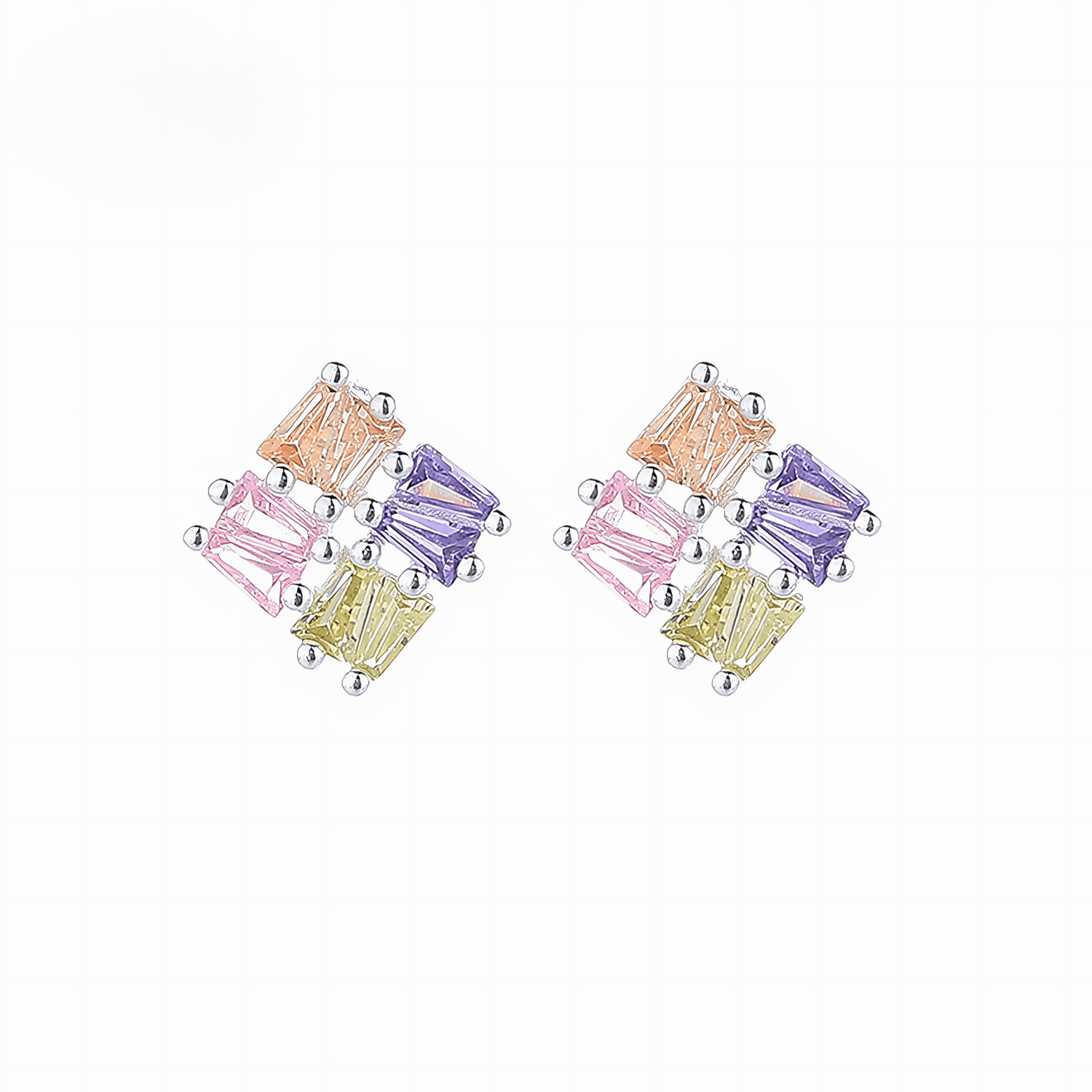 925 Sterling Silver Colorful Baguette Stud Earrings | Multicolor AAA Cubic Zirconia | Geometric Design - NAFALUXE