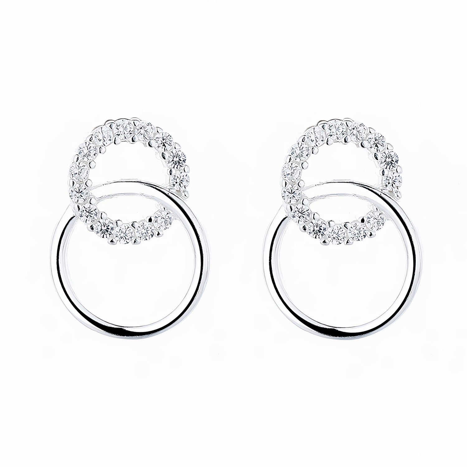 925 Sterling Silver Double Circle Stud Earrings with Sparkling AAA Cubic Zirconia - NAFALUXE