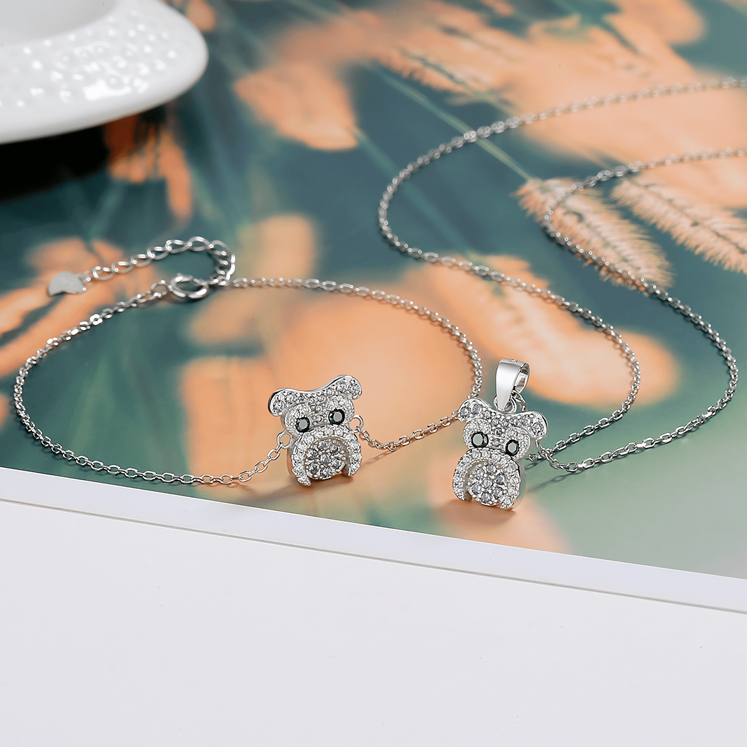 Bear Jewelry Set – Pink CZ Necklace and Bracelet for Girls - NAFALUXE