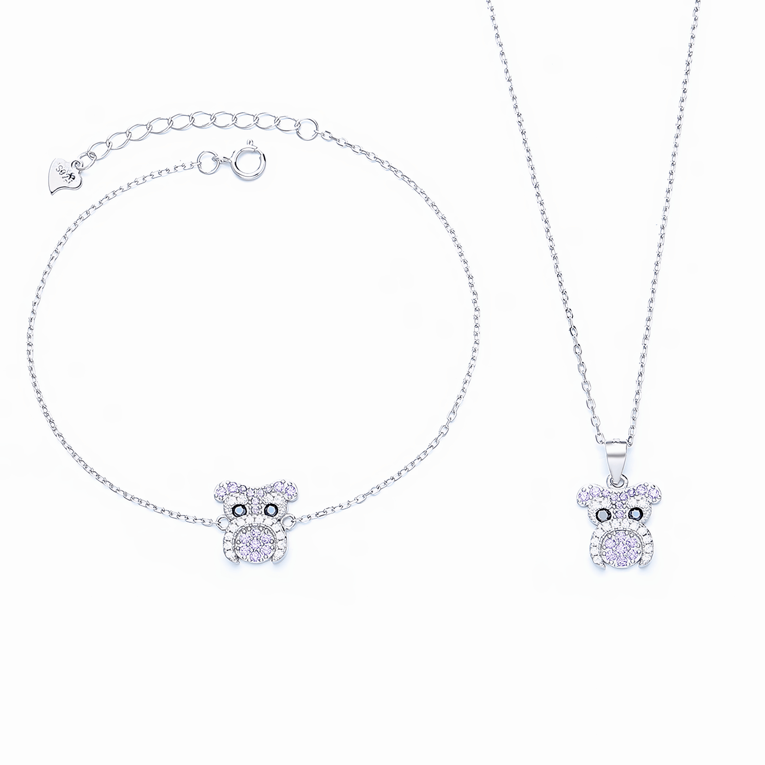 Bear Jewelry Set – Pink CZ Necklace and Bracelet for Girls - NAFALUXE
