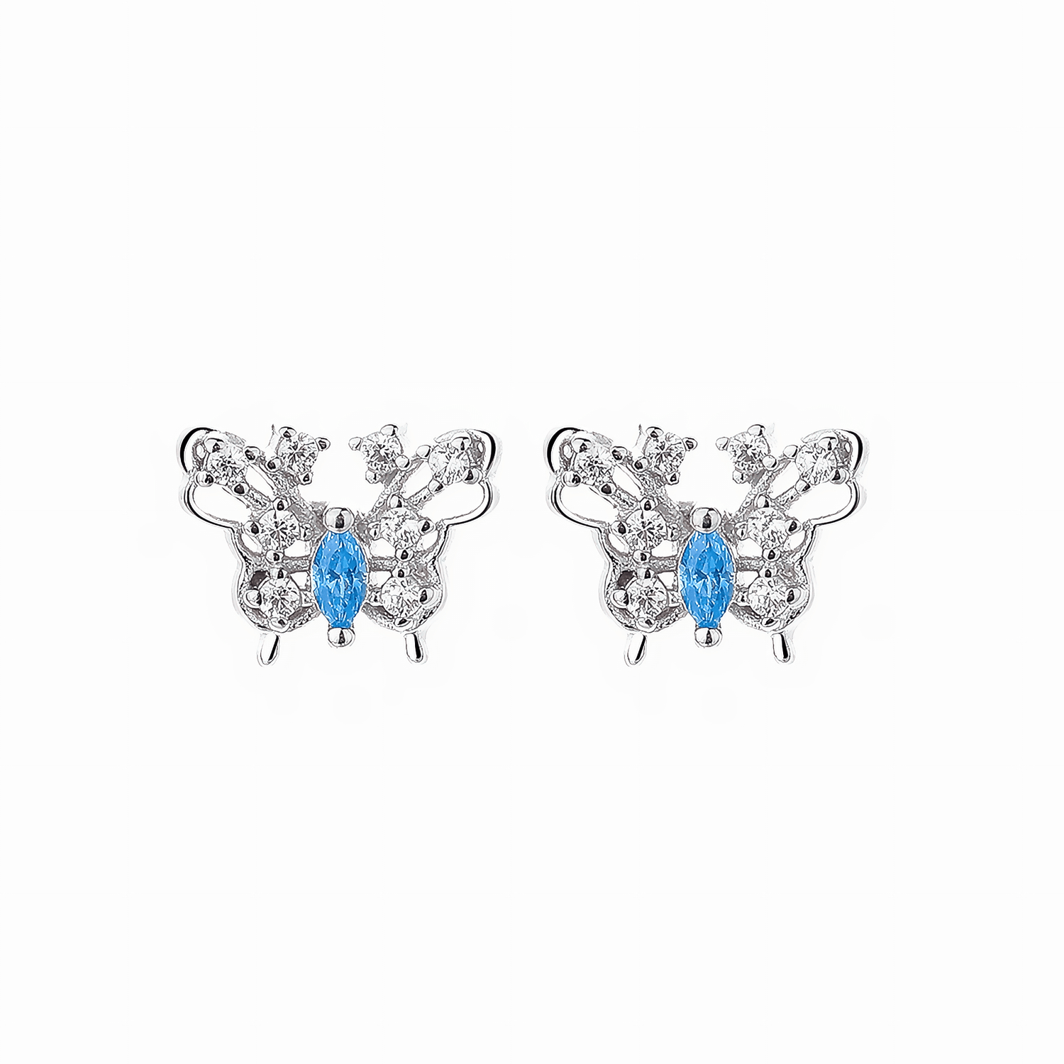 Blue Butterfly Stud Earrings – 925 Sterling Silver with Sparkling CZ Wing - NAFALUXE