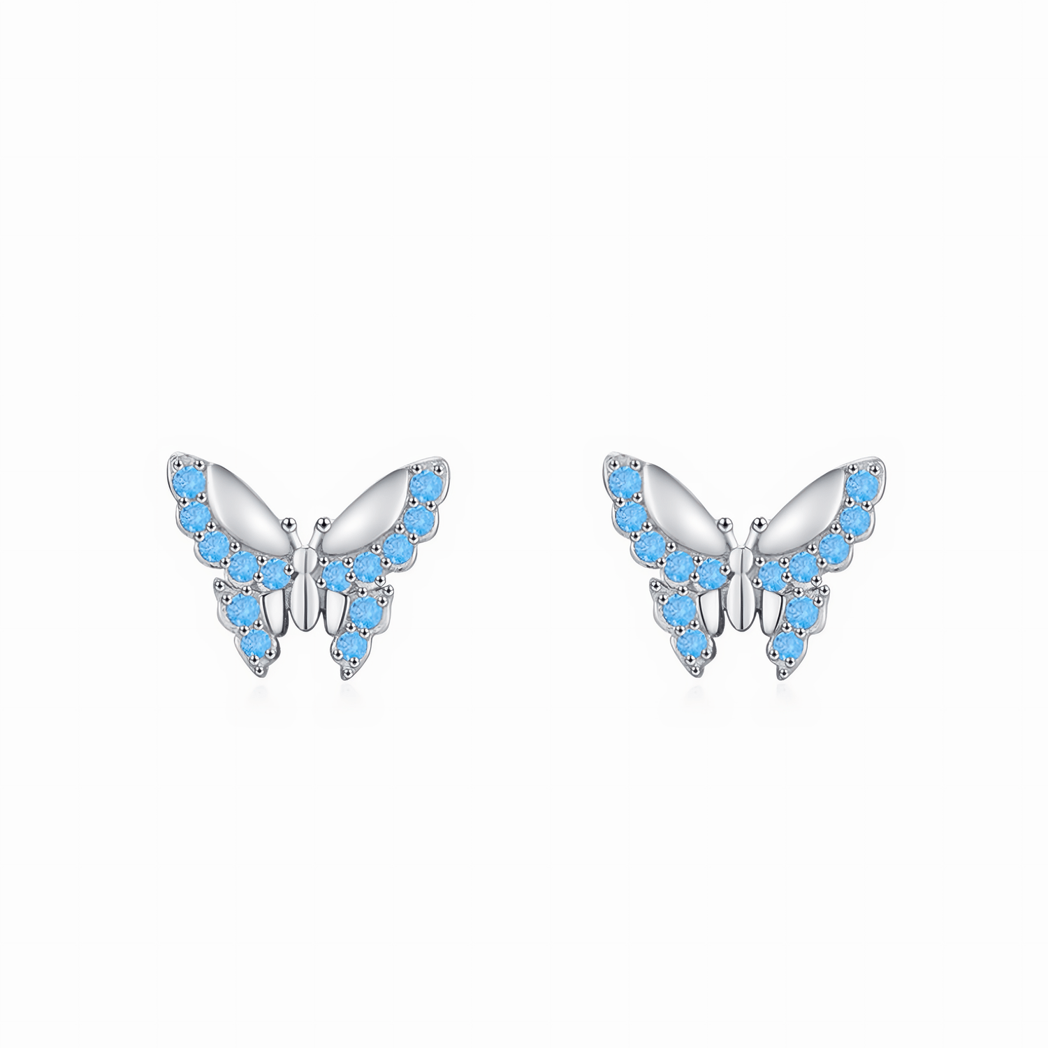 Blue Butterfly Stud Earrings 925 Sterling Silver with Sparkling Zirconia - NAFALUXE