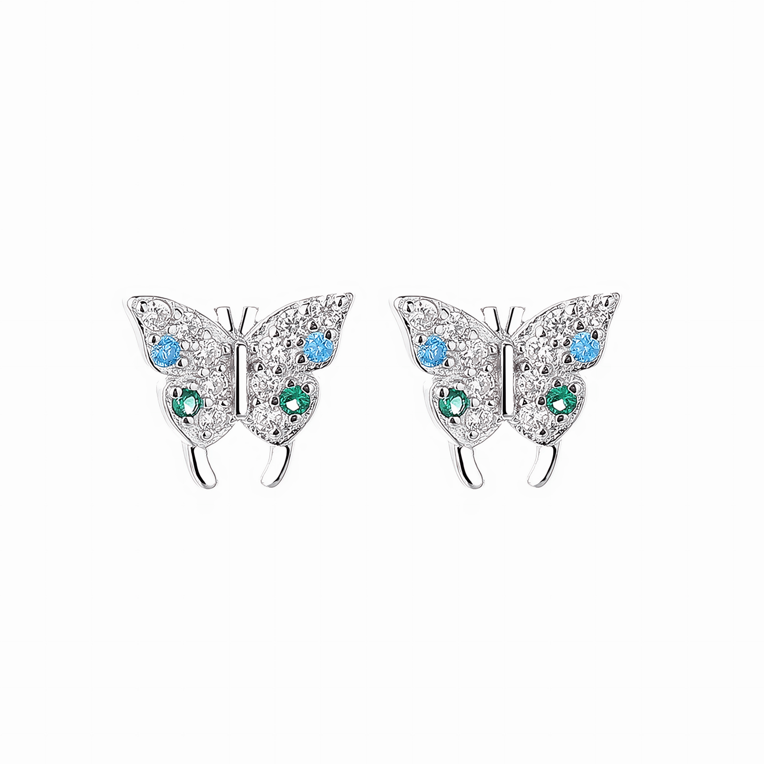 Blue & Green Butterfly Stud Earrings – 925 Sterling Silver with CZ Sparkle - NAFALUXE