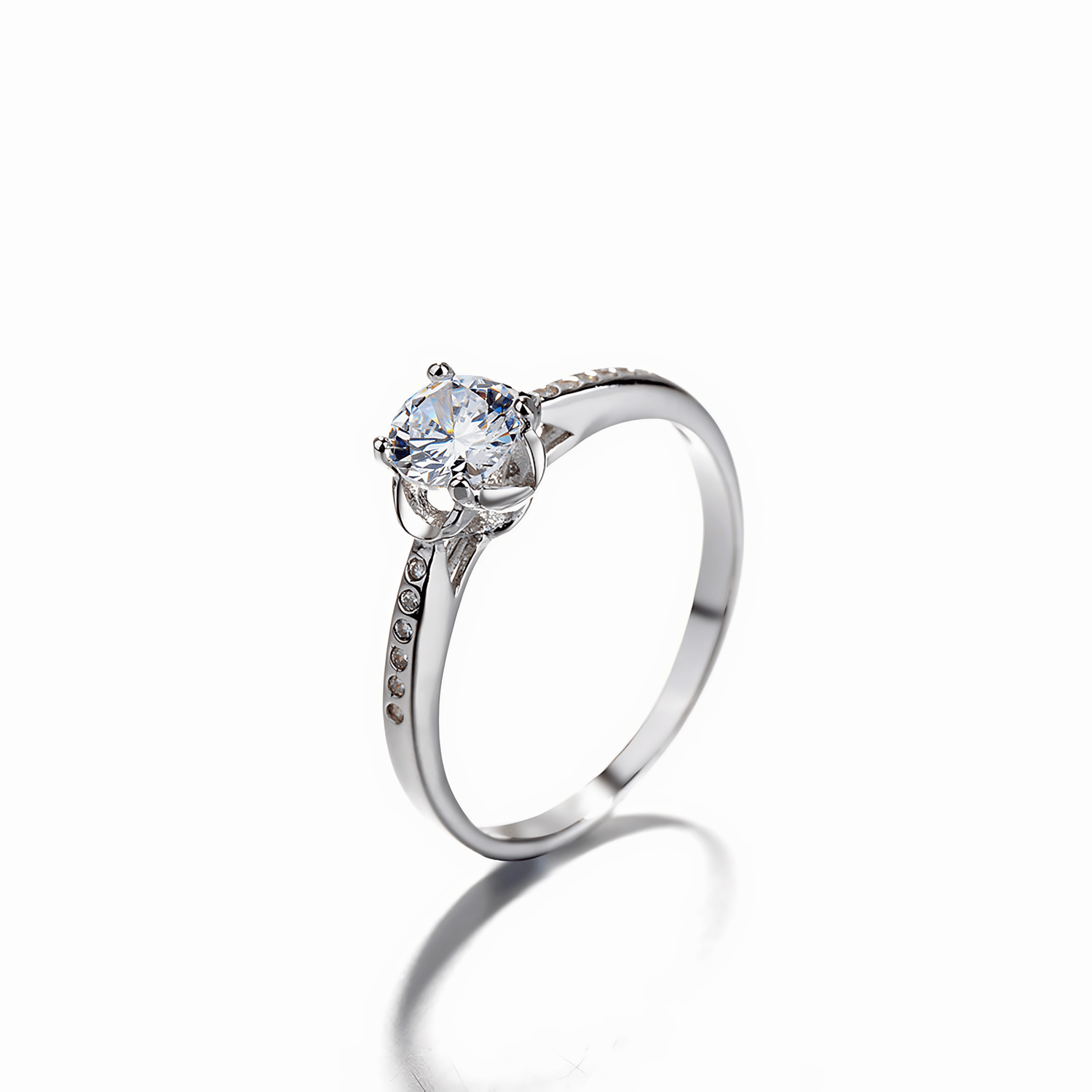 Classic Solitaire Elegance Ring in Sterling Silver with Side Accents - NAFALUXE