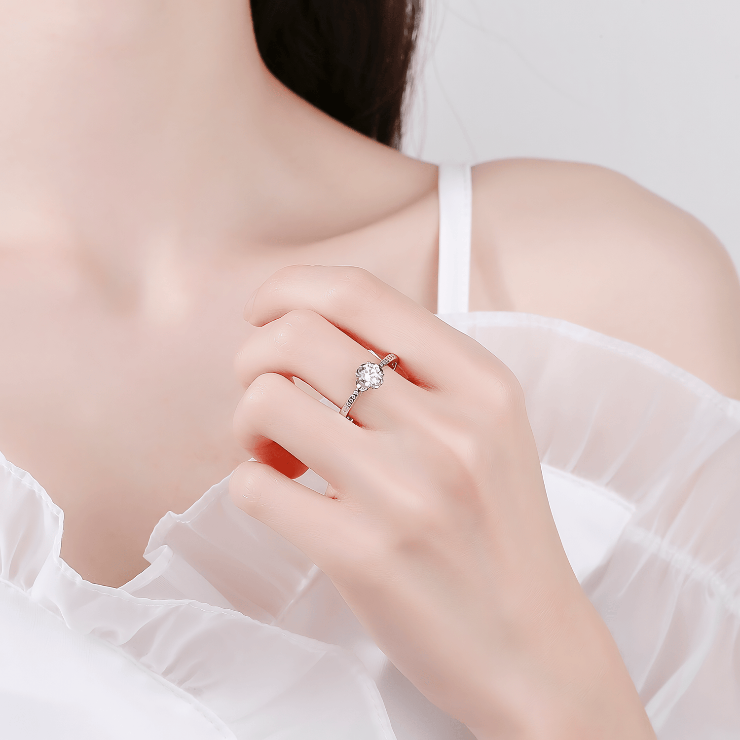 Classic Solitaire Elegance Ring in Sterling Silver with Side Accents - NAFALUXE