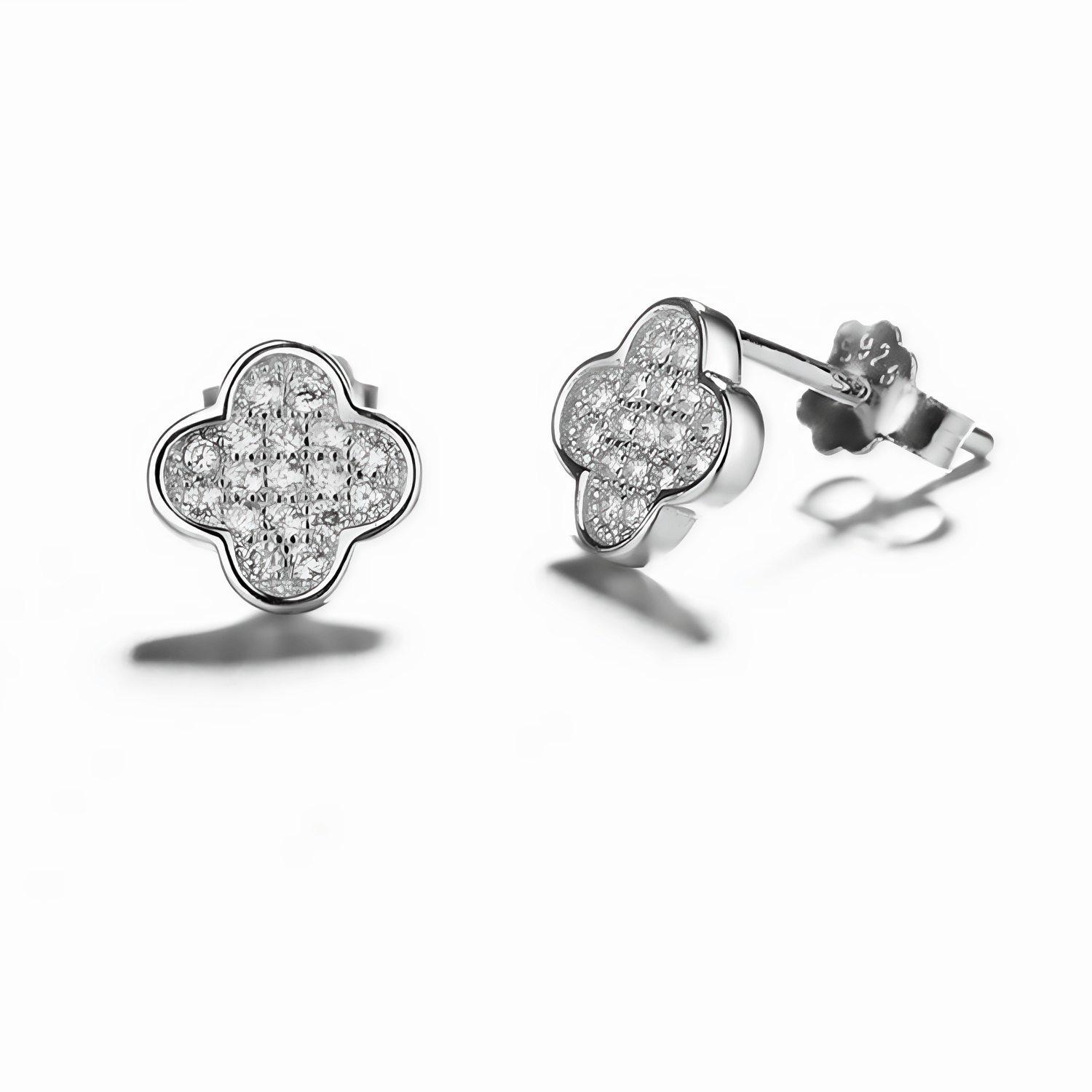 Clover Stud Earrings – Sterling Silver with Pave CZ Crystals - NAFALUXE