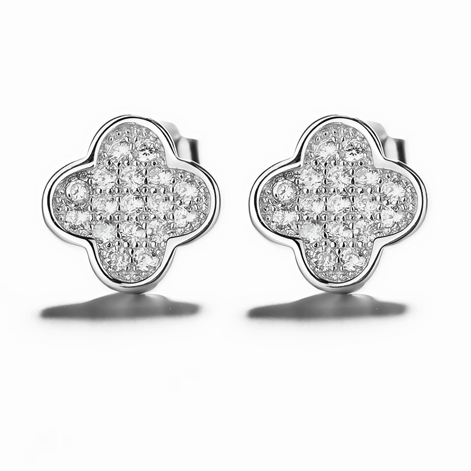 Clover Stud Earrings – Sterling Silver with Pave CZ Crystals - NAFALUXE