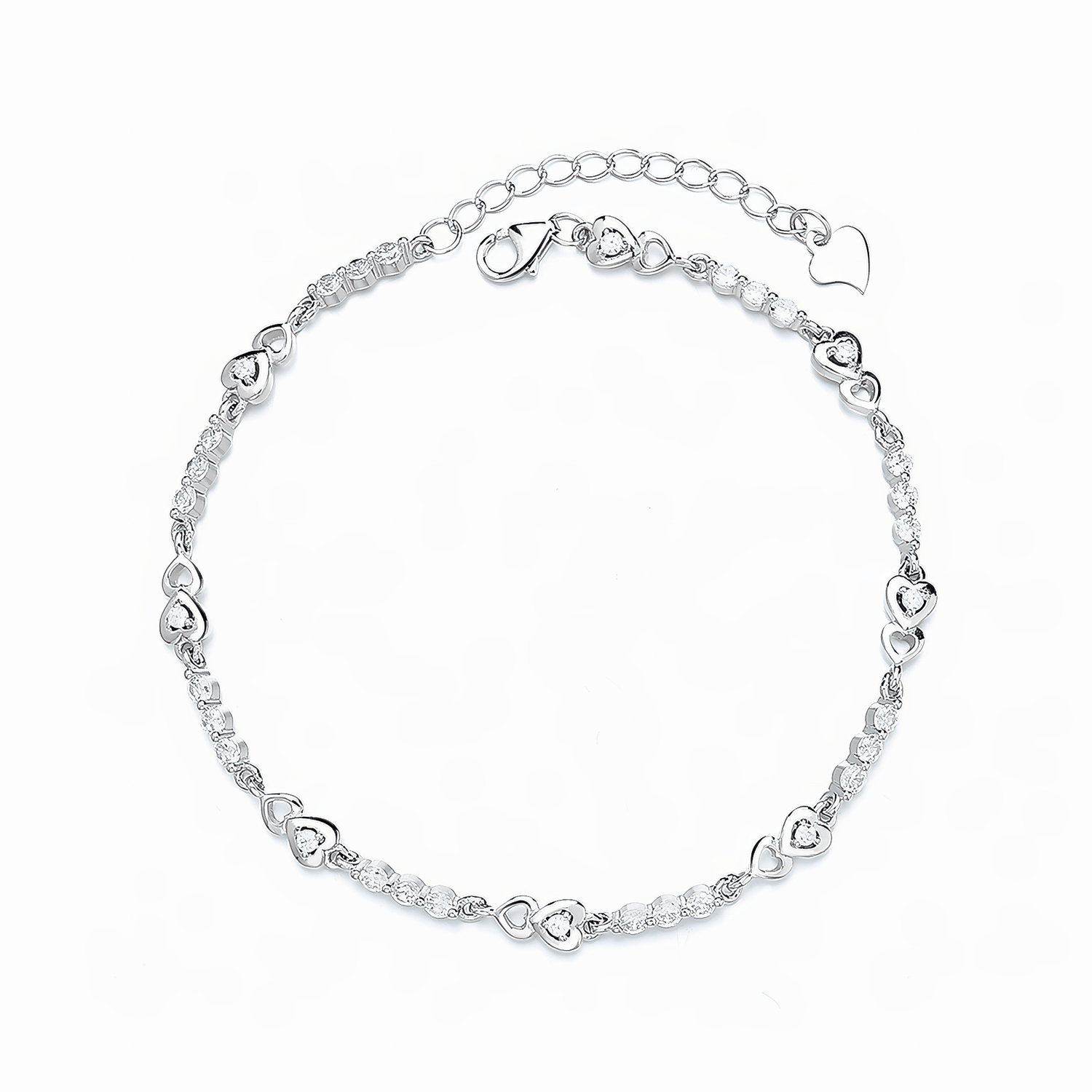 Dainty Heart Link Bracelet with Sparkling Stones Sterling Silver 925 - NAFALUXE