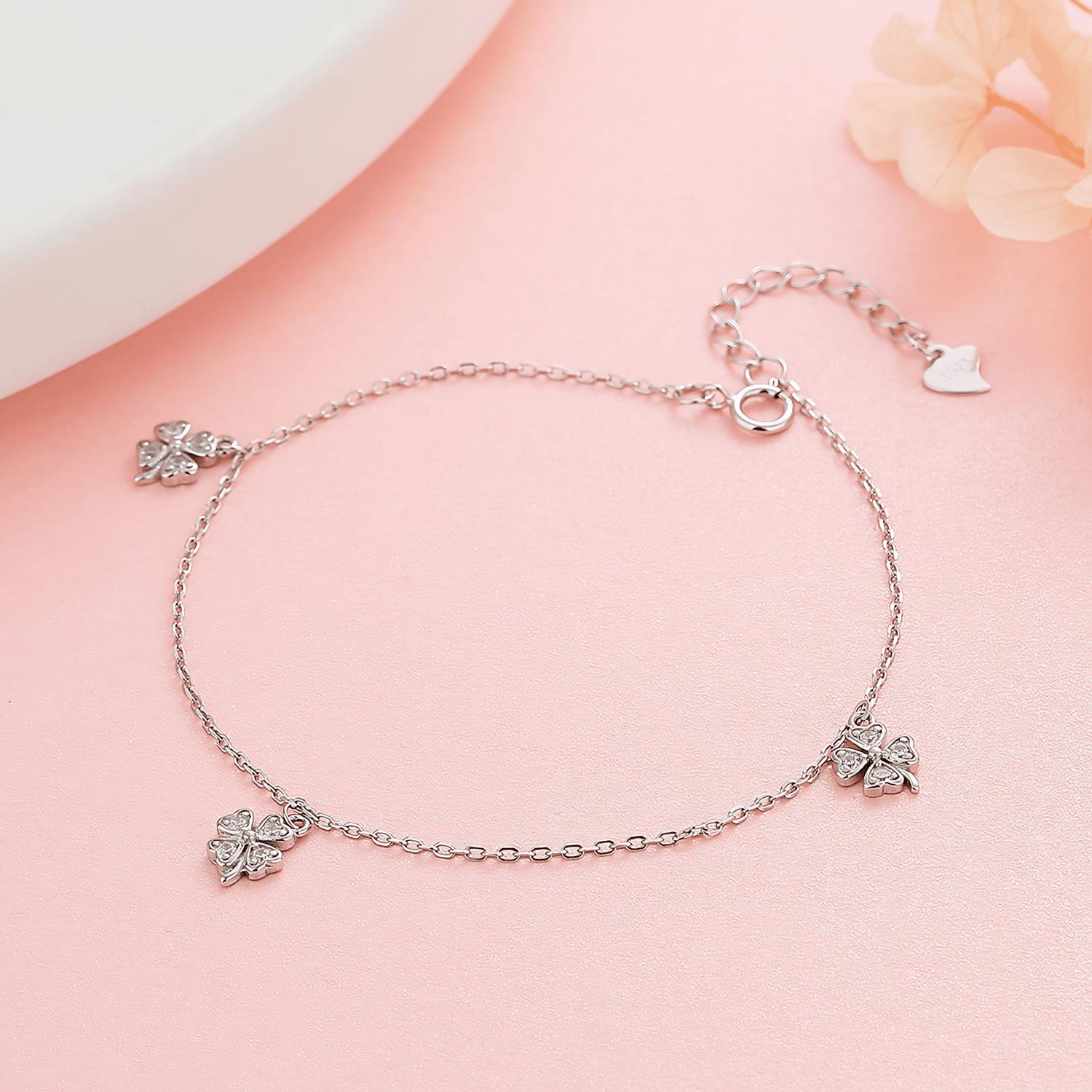 Delicate Four - Leaf Clover Charm Bracelet Sterling Silver 925 - NAFALUXE