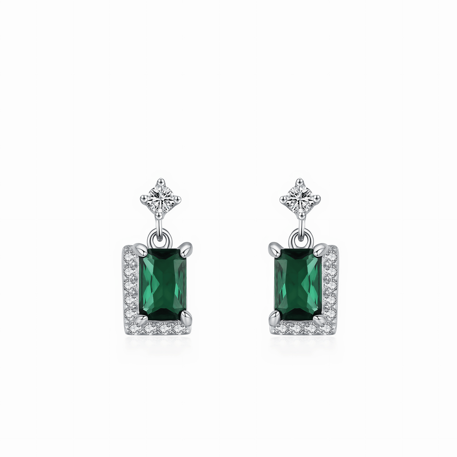 Emerald Green Drop Earrings in 925 Sterling Silver with Zirconia Accents - NAFALUXE