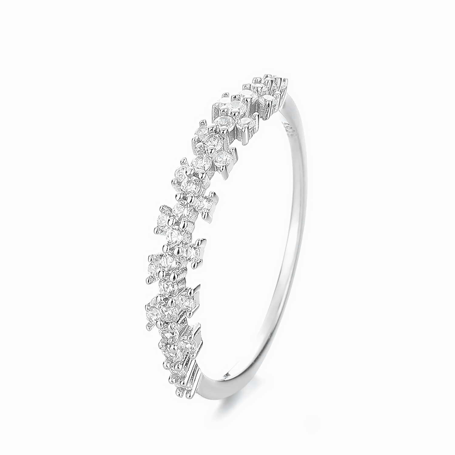 Frosted Elegance – Sterling Silver Band with Clustered CZ Accents - NAFALUXE
