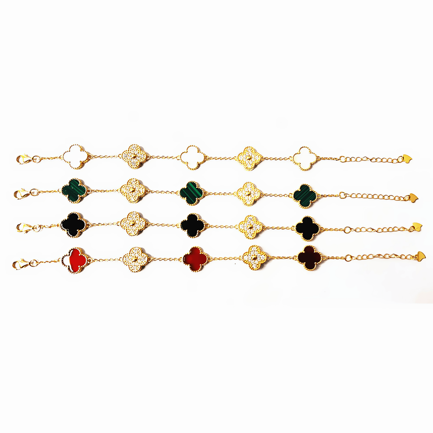 Gold Plated Four - Leaf Clover Bracelets with Colorful Inlays – Set of 5 - NAFALUXE