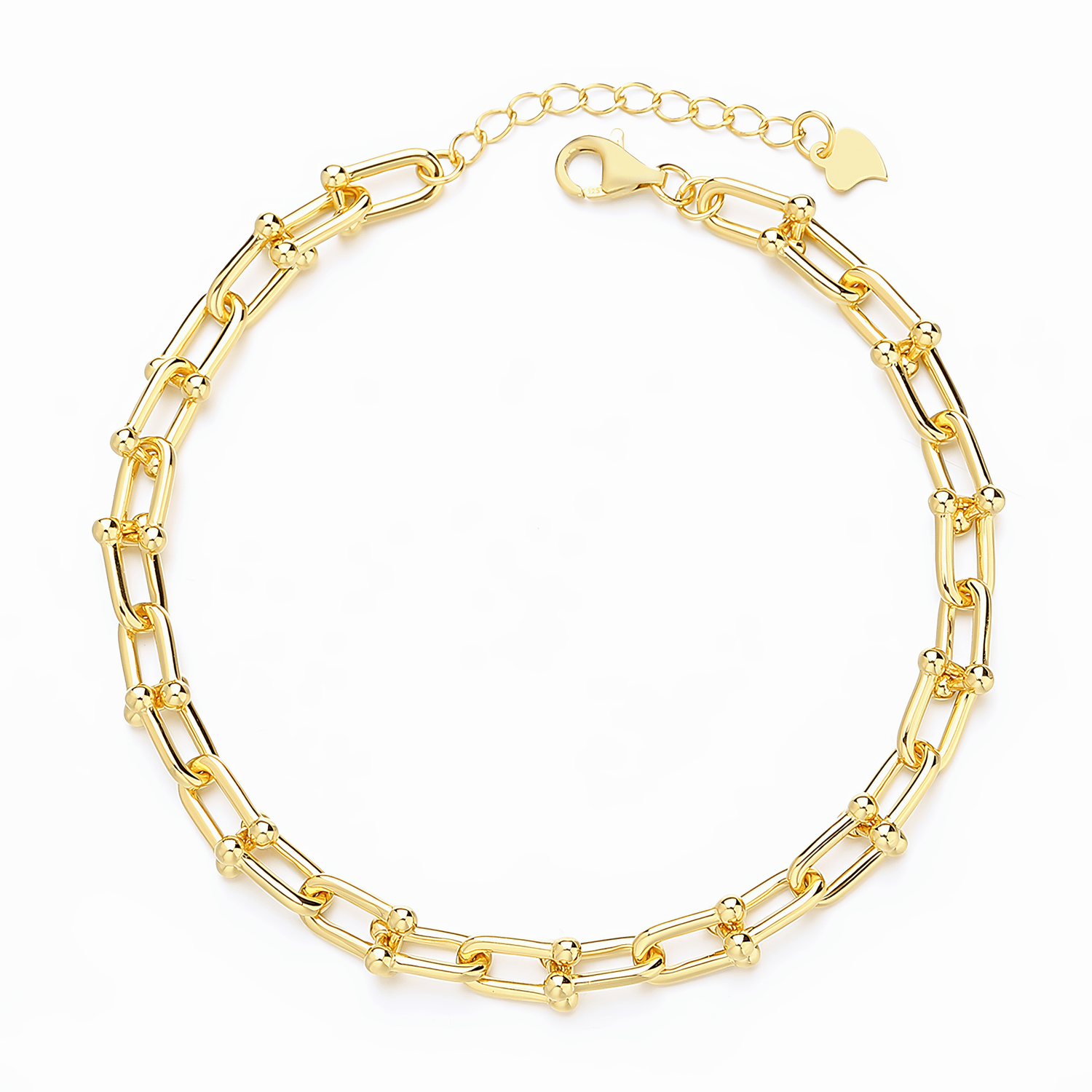 Gold - Plated Sterling Silver Paperclip Chain Bracelet with Bead Accents - NAFALUXE