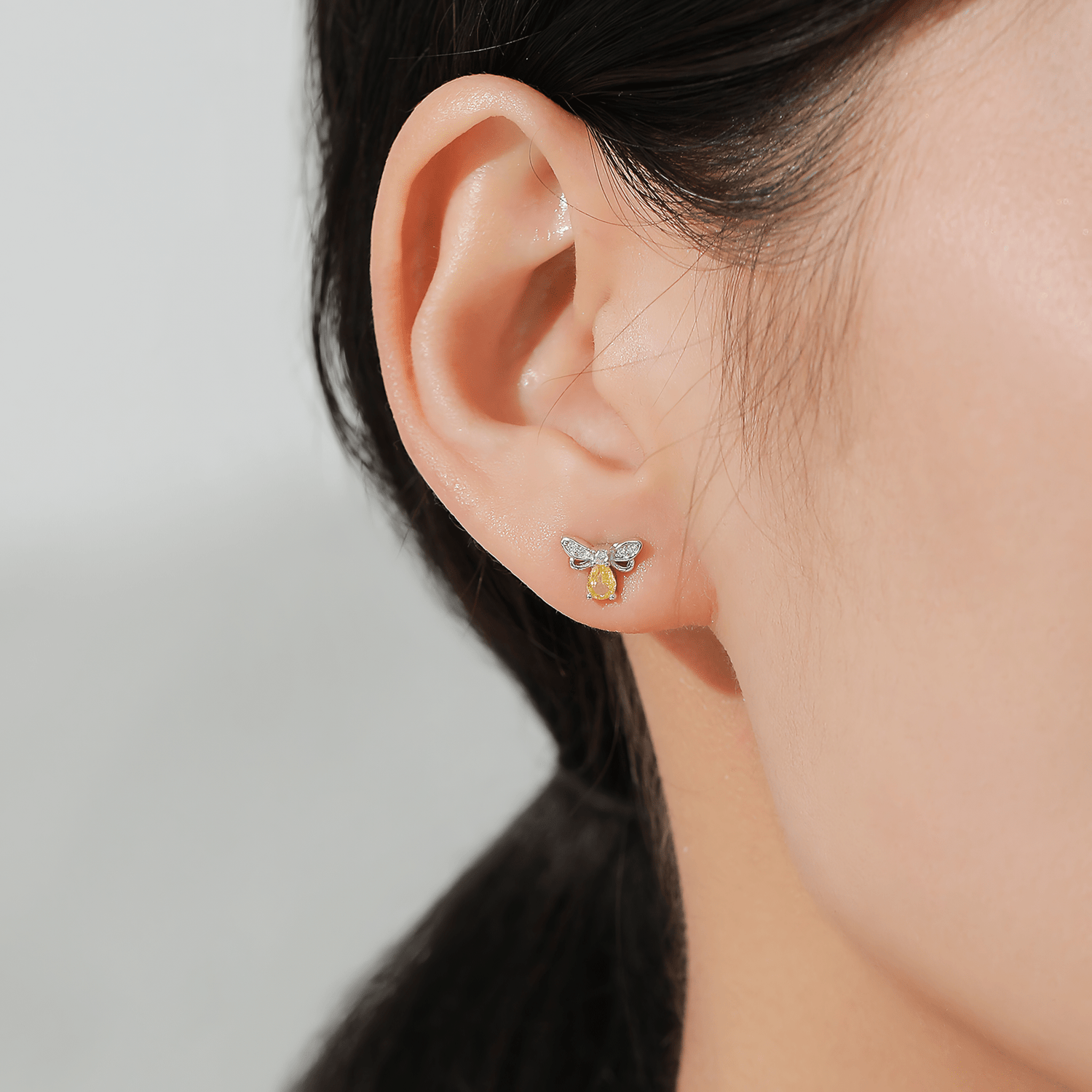 Golden Bee Sparkle Sterling Silver Stud Earrings with Zirconia - NAFALUXE