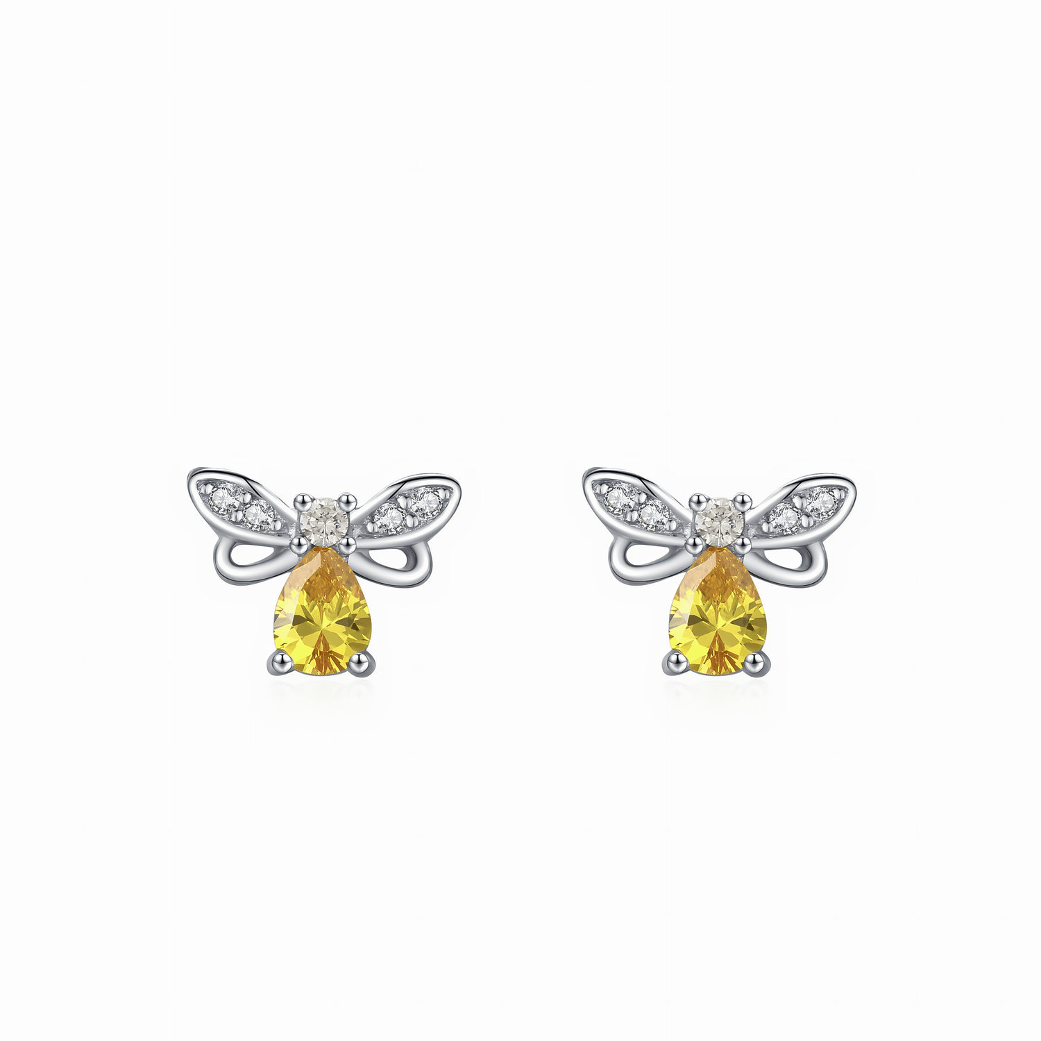 Golden Bee Sparkle Sterling Silver Stud Earrings with Zirconia - NAFALUXE