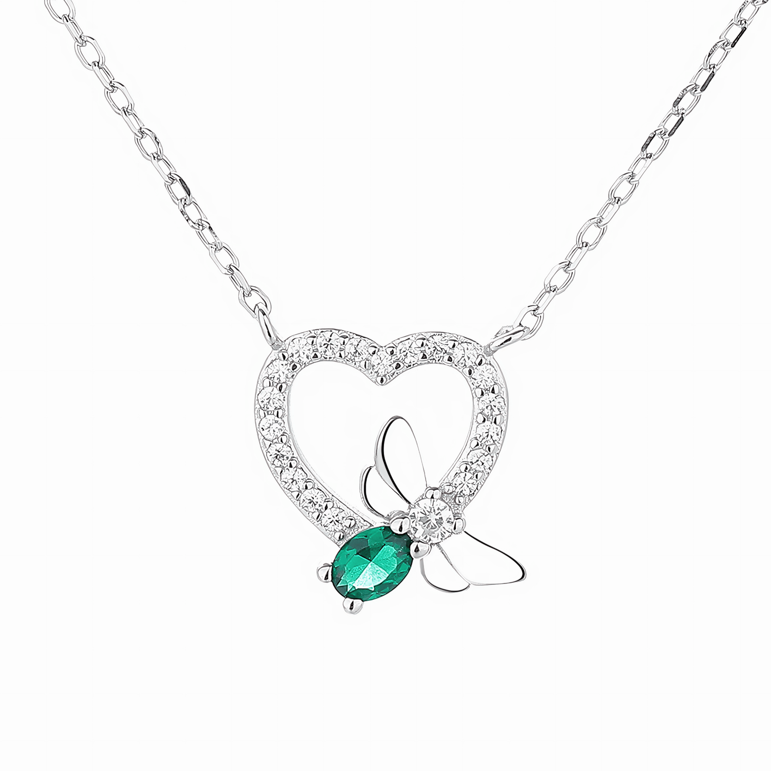 Heart & Bee Pendant Necklace – Green Zircon and Crystal Accent - NAFALUXE