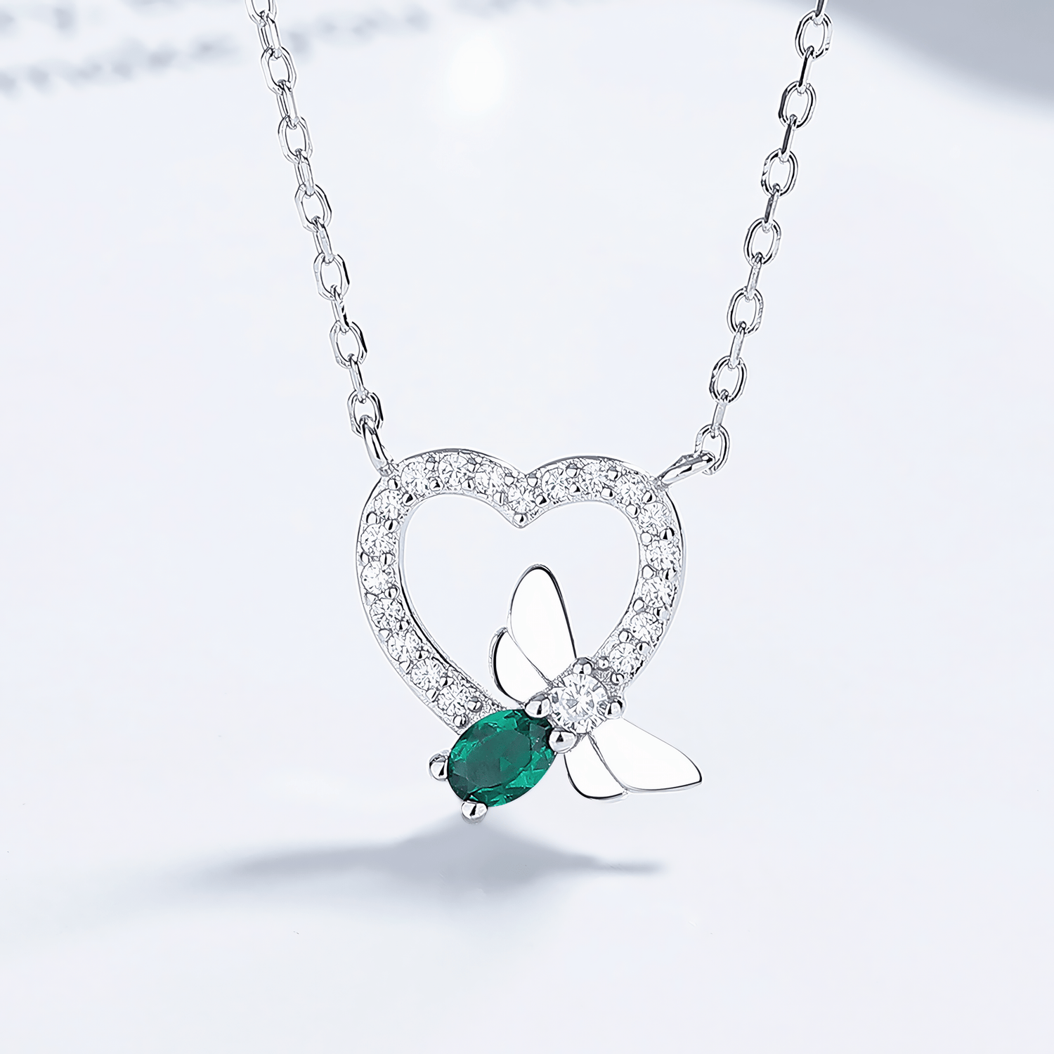 Heart & Bee Pendant Necklace – Green Zircon and Crystal Accent - NAFALUXE