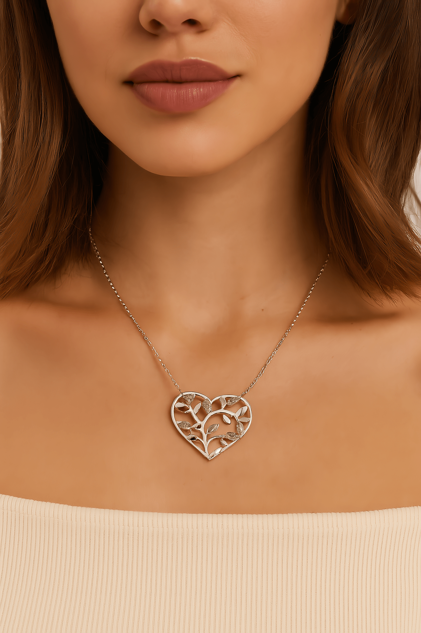 Heart of Nature Necklace – Sterling Silver with Green Zirconia - NAFALUXE