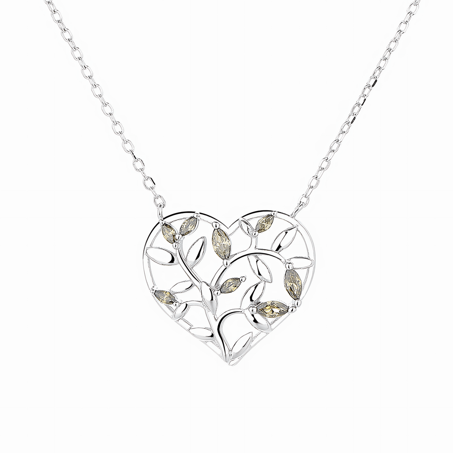 Heart of Nature Necklace – Sterling Silver with Green Zirconia - NAFALUXE