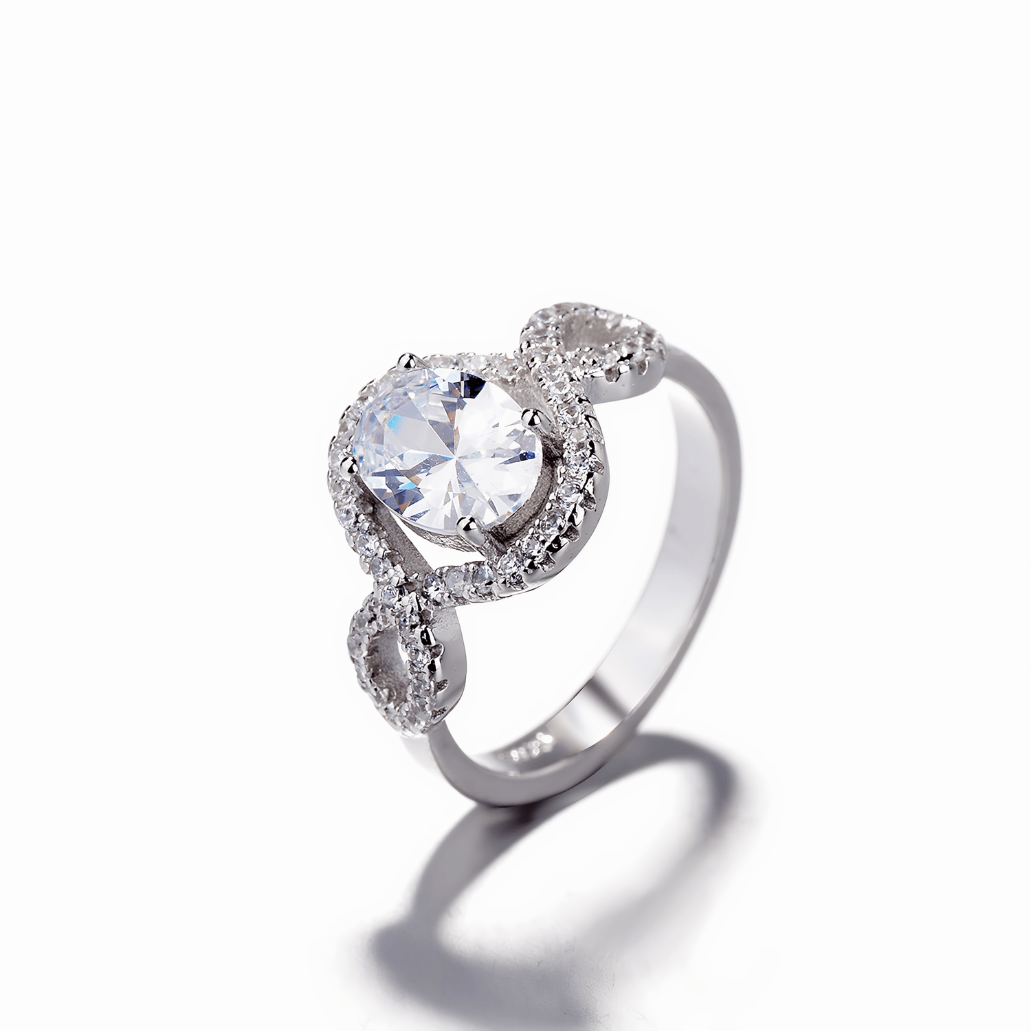 Infinity Sparkle Sterling Silver Ring with Brilliant - Cut Center Stone - NAFALUXE