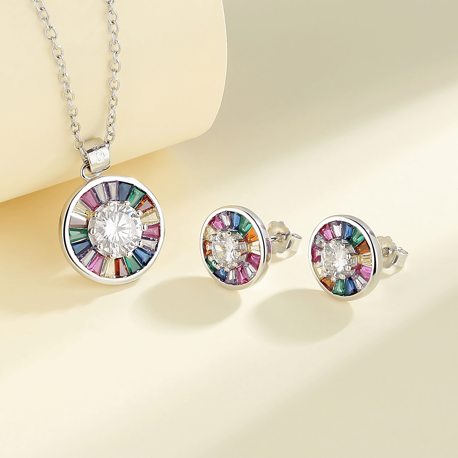Jewelry Set with Colorful Baguette Crystals – Necklace Ring and Earrings - NAFALUXE