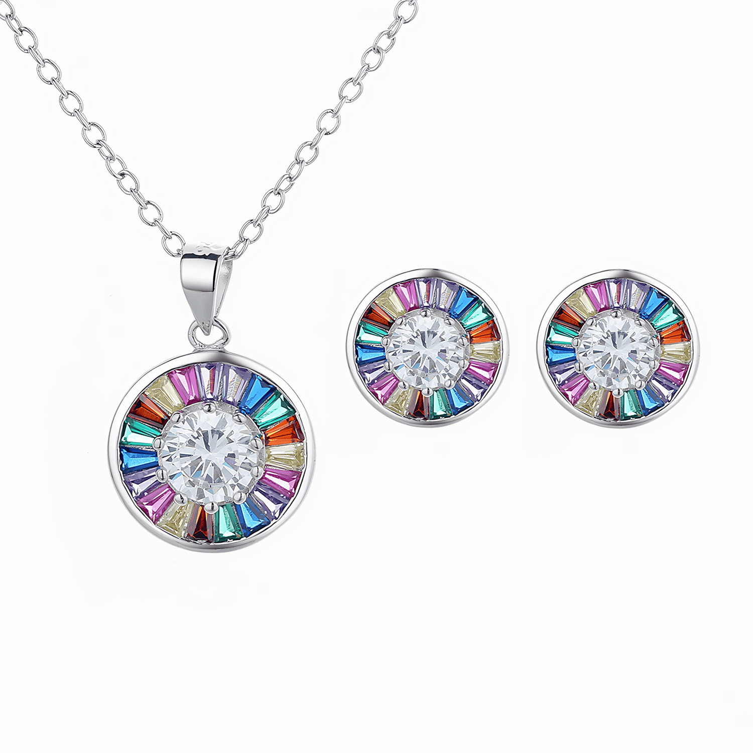 Jewelry Set with Colorful Baguette Crystals – Necklace Ring and Earrings - NAFALUXE