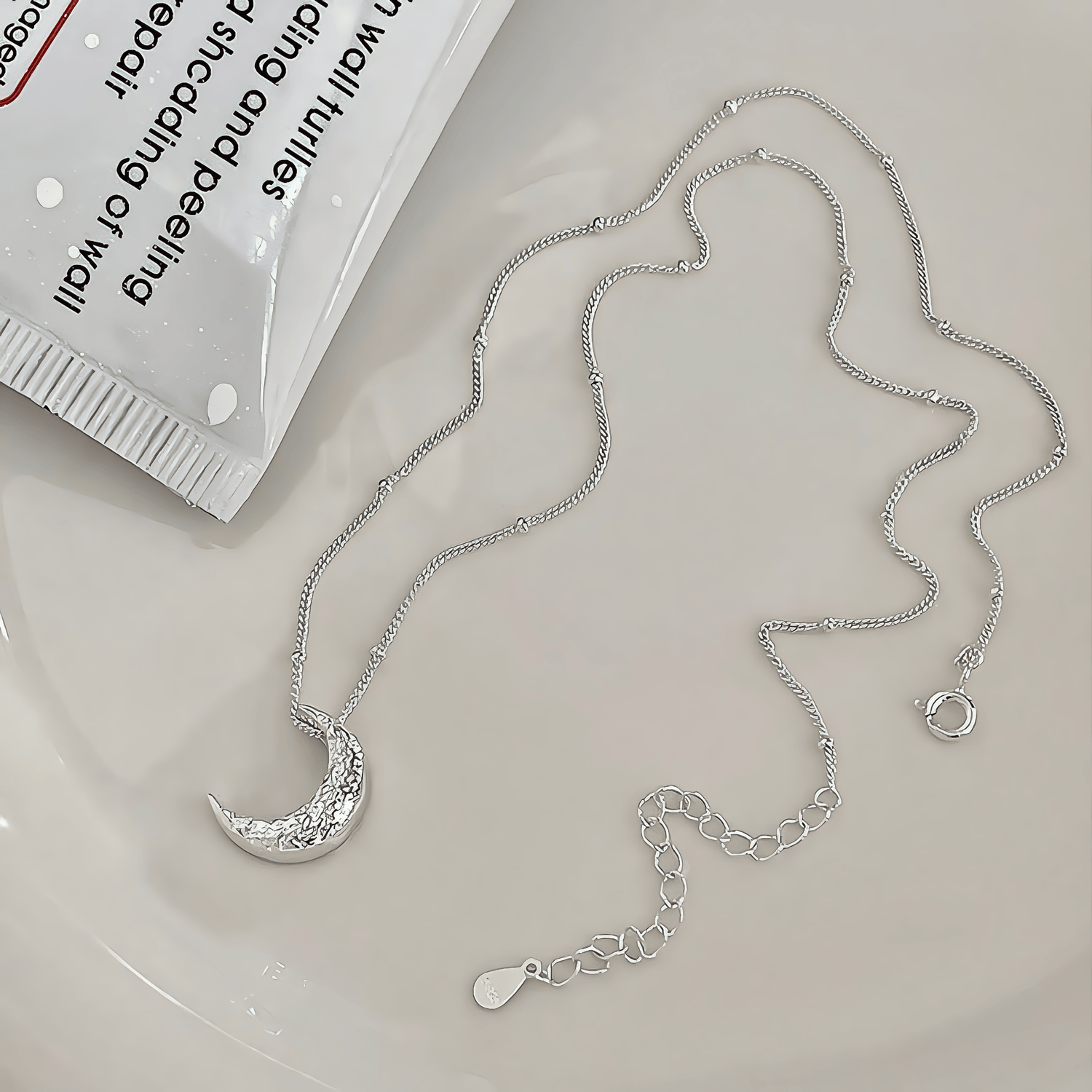 Lunar Glow – Textured Crescent Moon Necklace in Sterling Silver - NAFALUXE