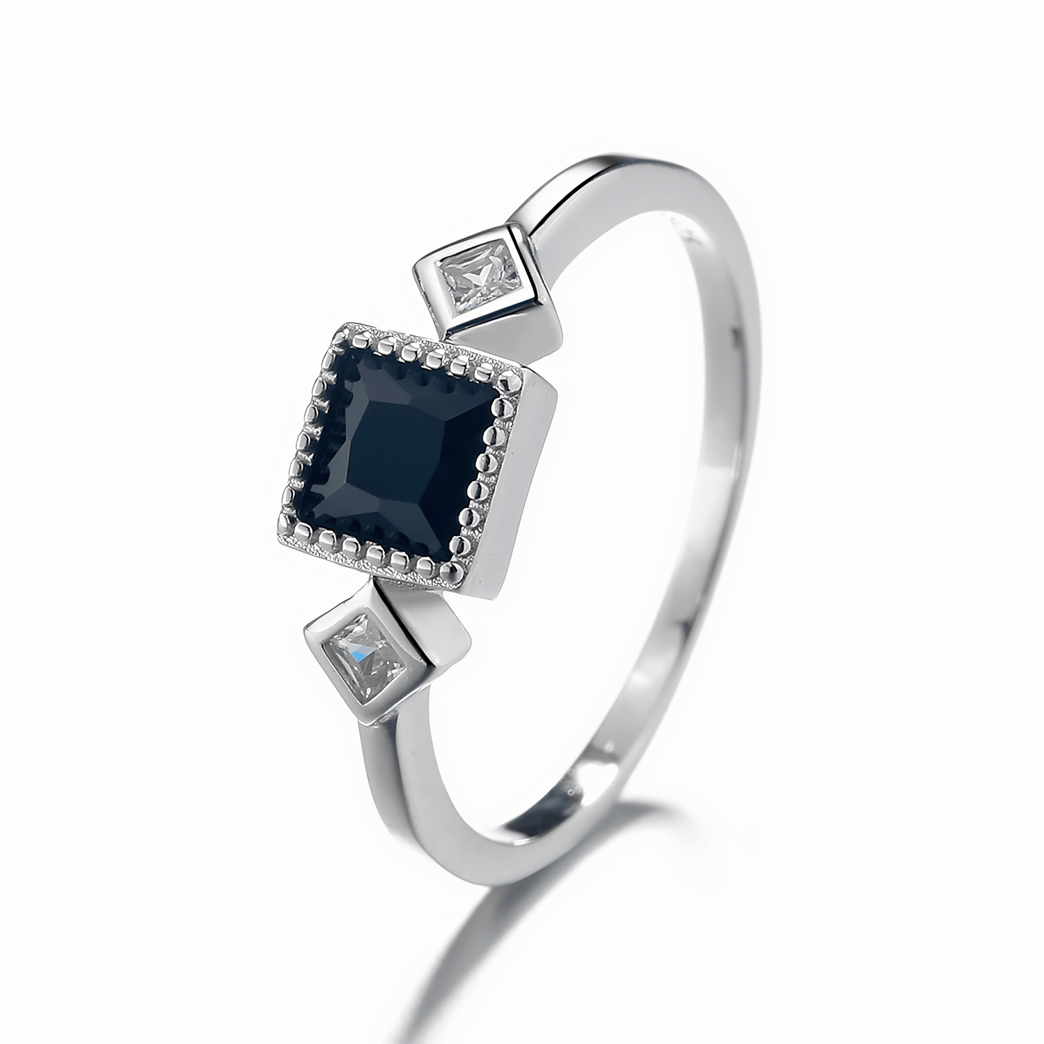 Midnight Charm Ring in Sterling Silver with Black and White Stones - NAFALUXE
