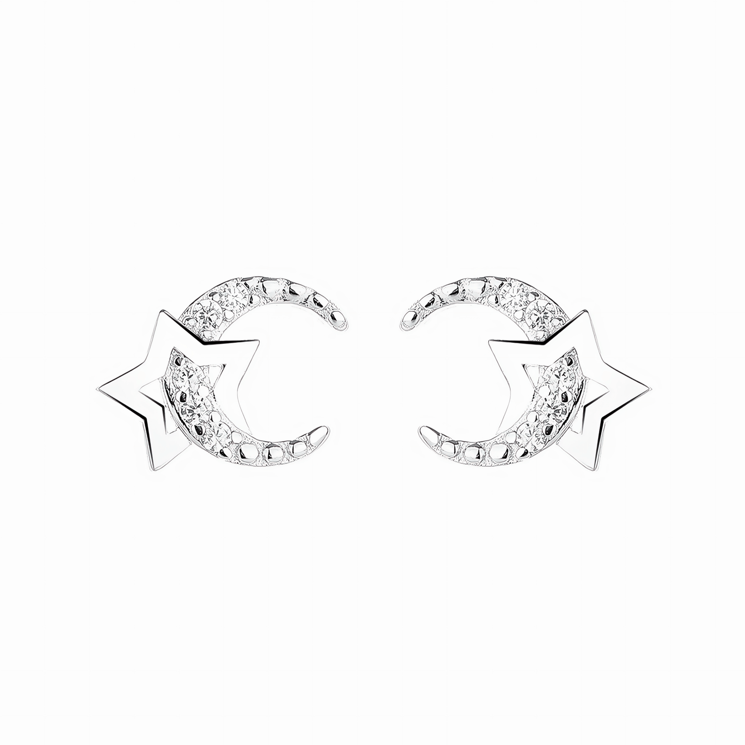 Moon & Star Stud Earrings – 925 Sterling Silver with Sparkling CZ Detail - NAFALUXE