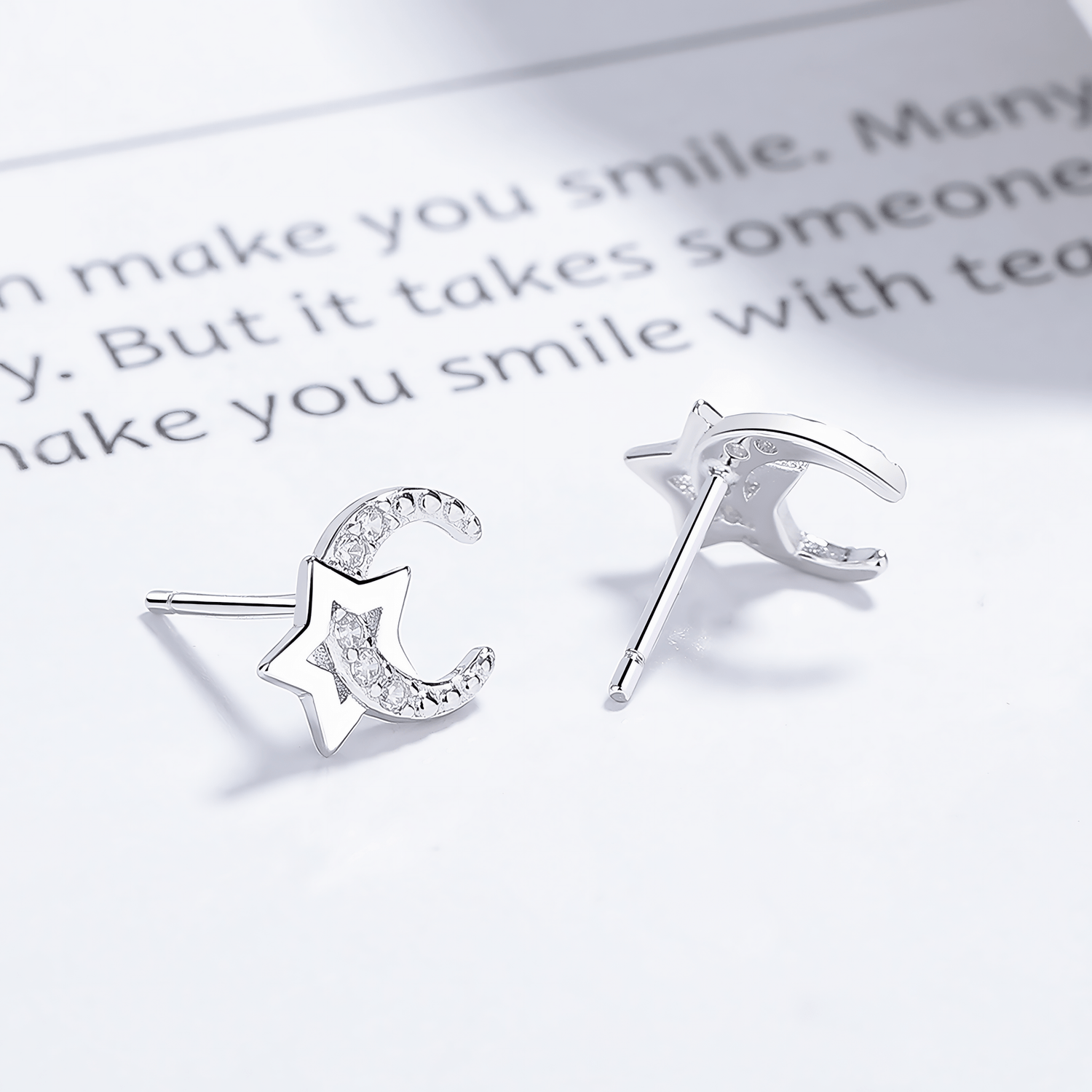 Moon & Star Stud Earrings – 925 Sterling Silver with Sparkling CZ Detail - NAFALUXE
