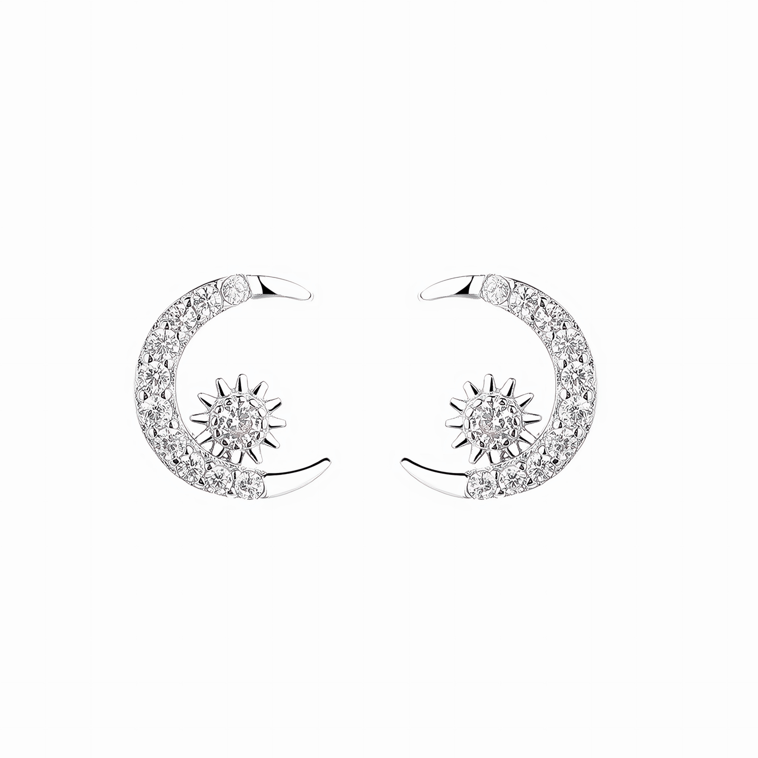 Moon & Starburst Stud Earrings – 925 Sterling Silver with Sparkling CZ Crystals - NAFALUXE