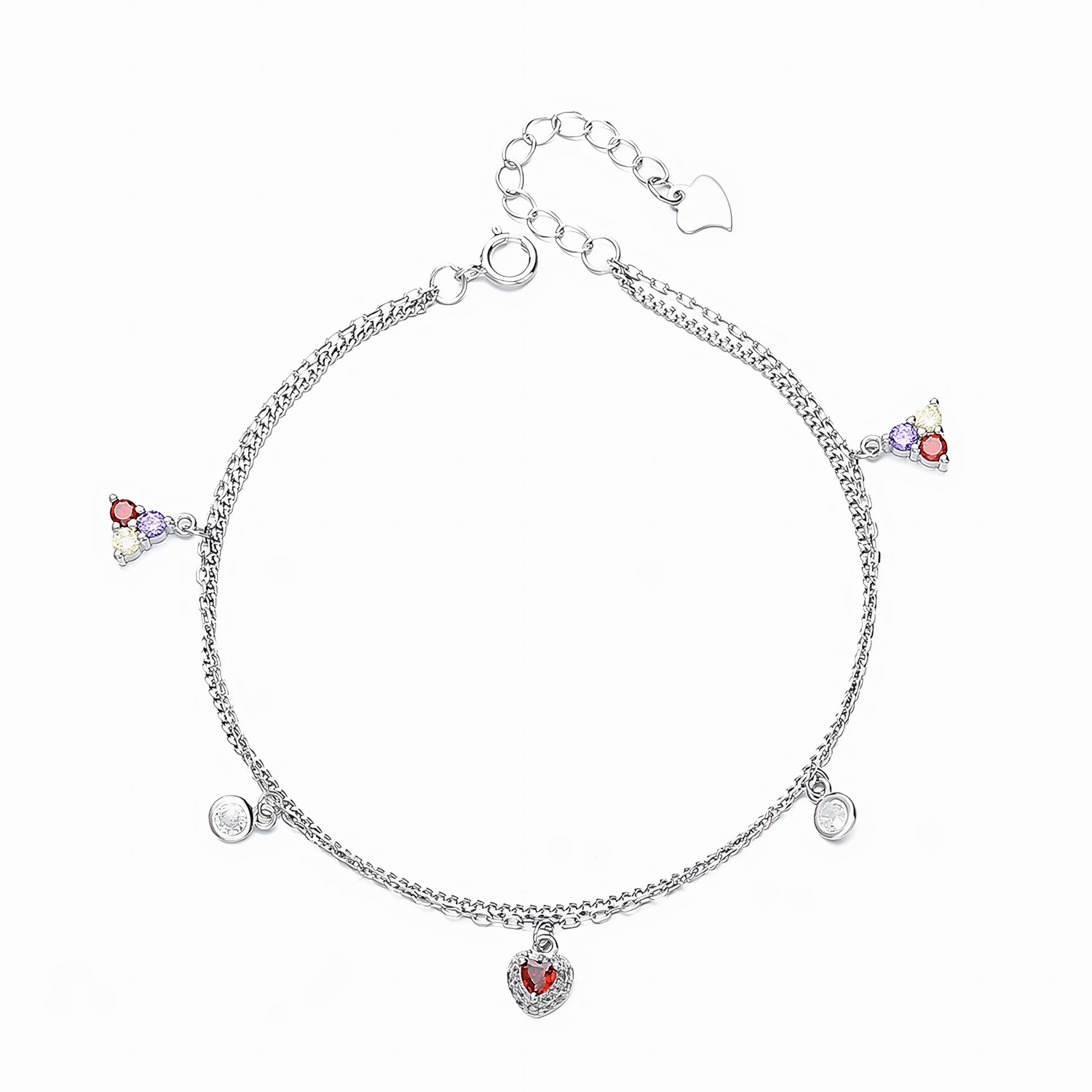 Multi - Charm Heart & Gemstone Bracelet Sterling Silver 925 - NAFALUXE