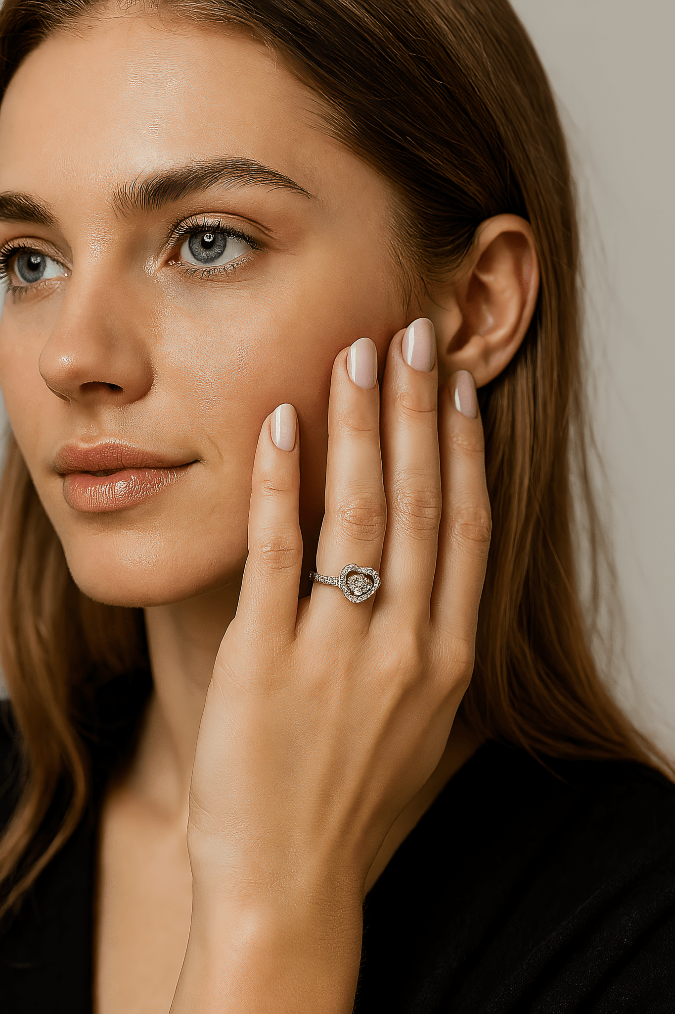 Open Heart Sparkle Ring in Sterling Silver with Pavé Setting - NAFALUXE
