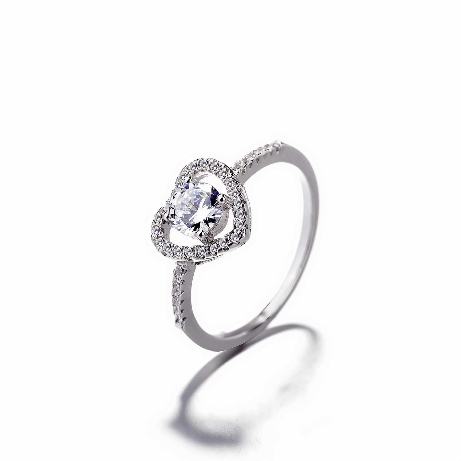 Open Heart Sparkle Ring in Sterling Silver with Pavé Setting - NAFALUXE