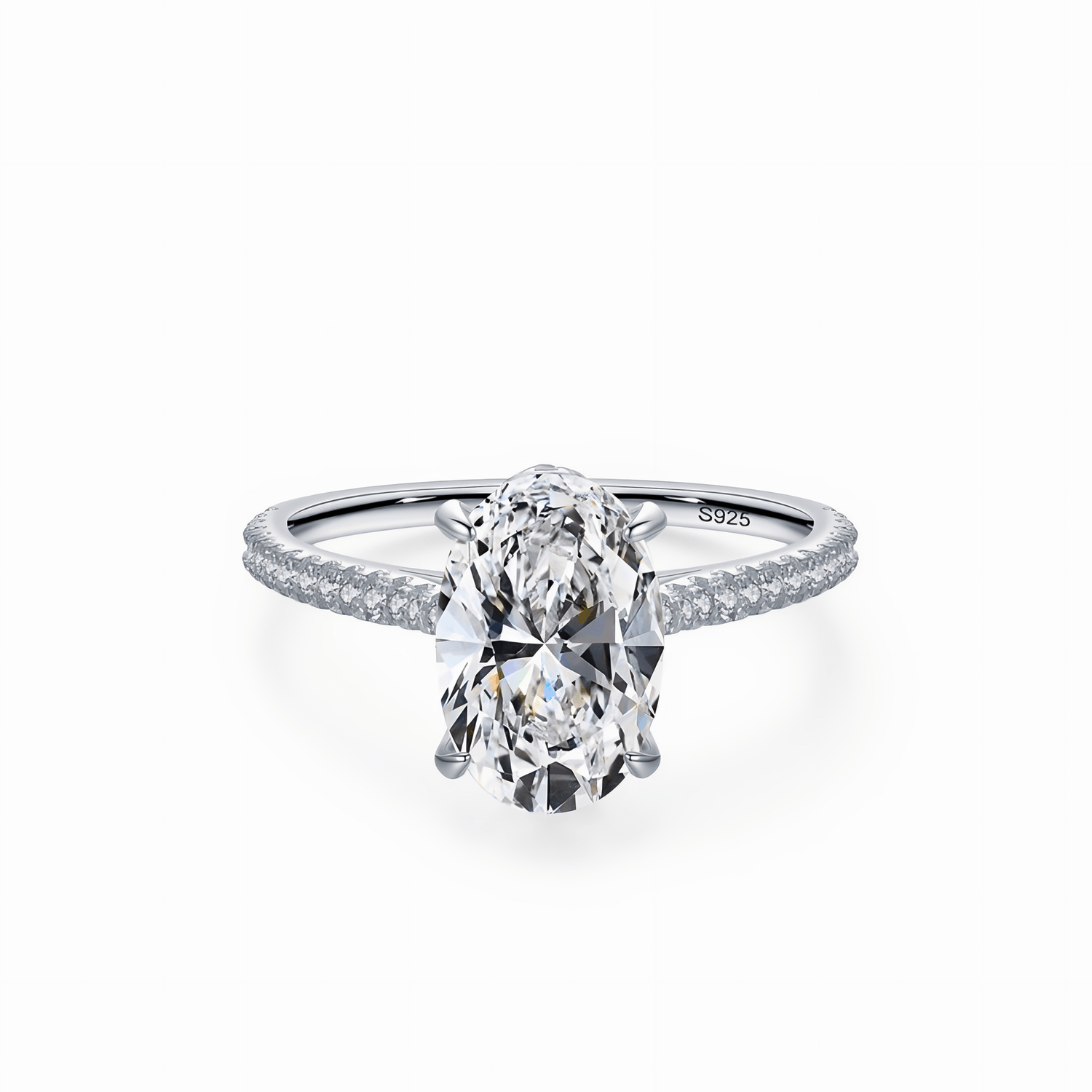 Oval Cut Solitaire Ring 925 Sterling Silver with Zirconia Band - NAFALUXE