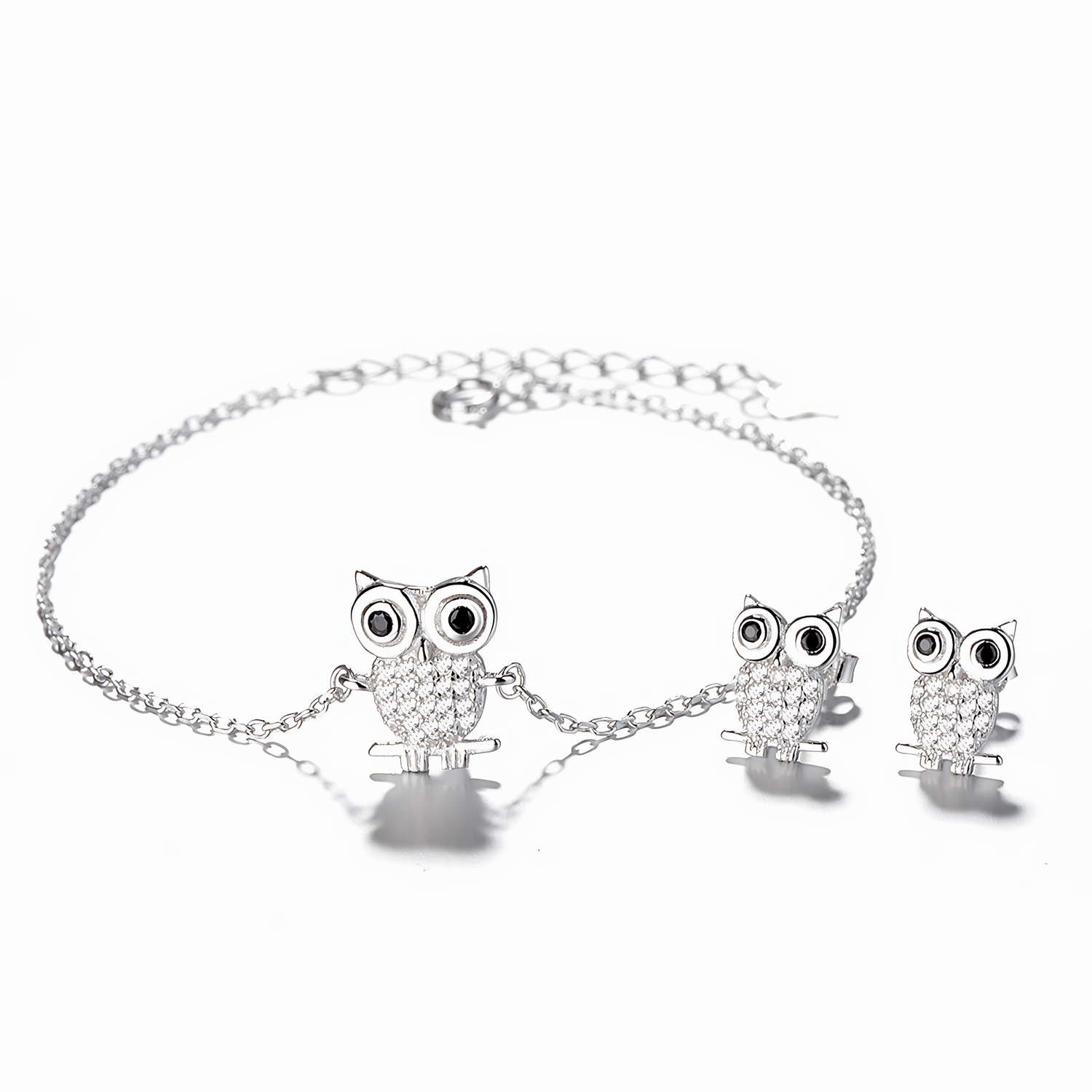 Owl - Set Bracelet and Earrings – Adorned with Sparkling Cubic Zirconia - NAFALUXE