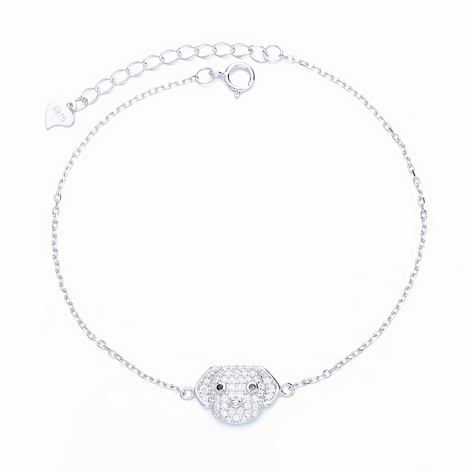 Pave Puppy - Face Bracelet with Sapphire - Tone Crystal Eyes - 925 Sterling Silver - NAFALUXE