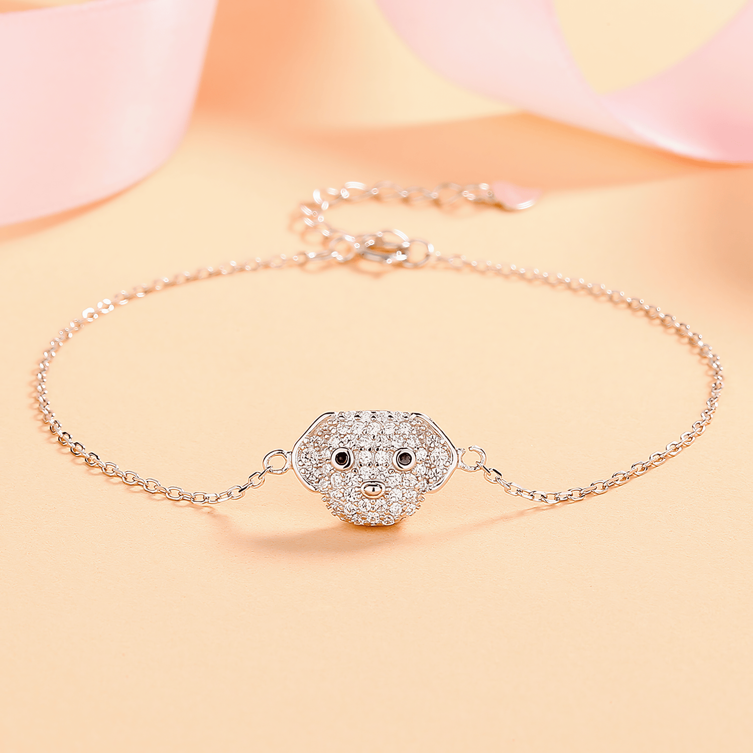 Pave Puppy - Face Bracelet with Sapphire - Tone Crystal Eyes - 925 Sterling Silver - NAFALUXE