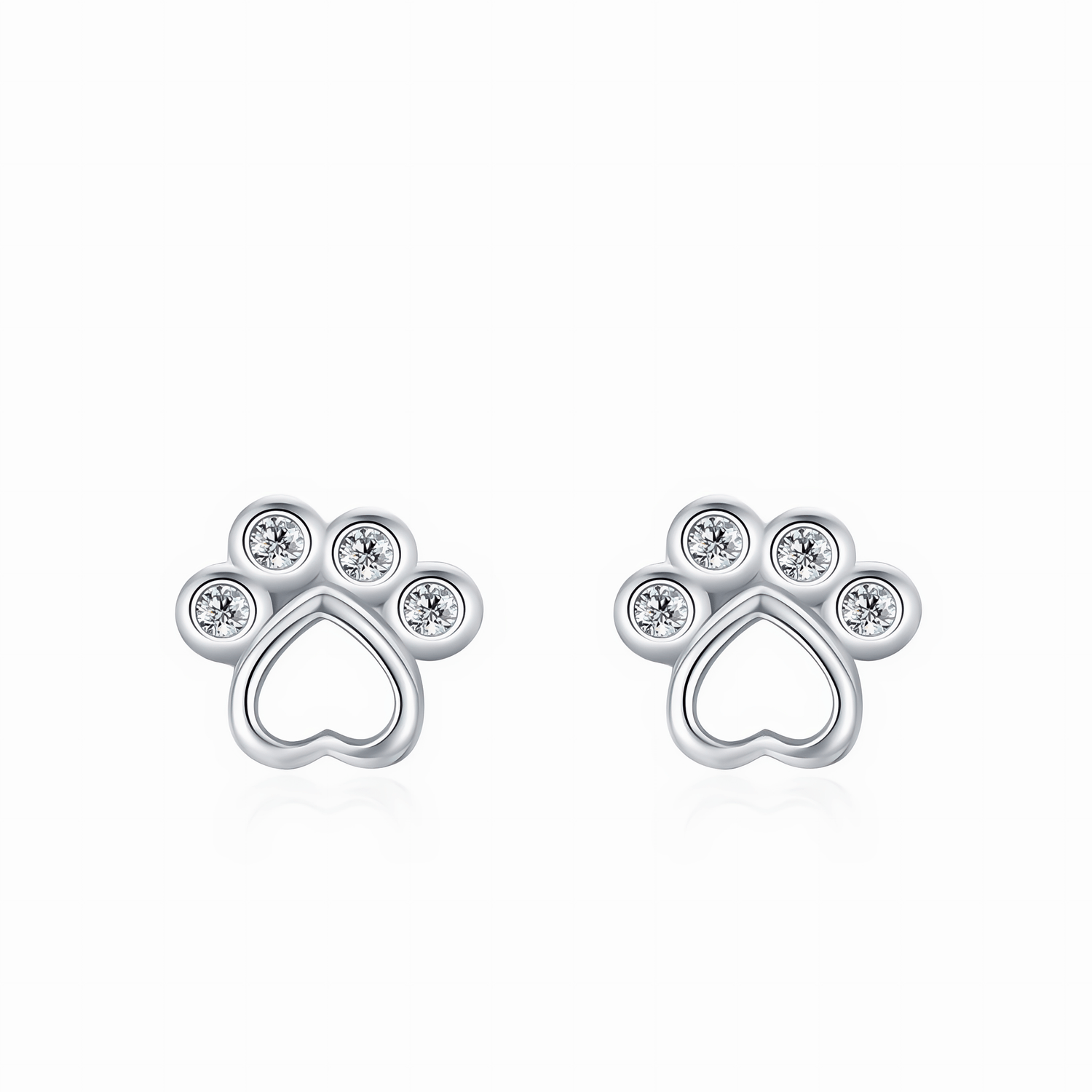Paw Print Stud Earrings with Zirconia for Animal Lovers - NAFALUXE