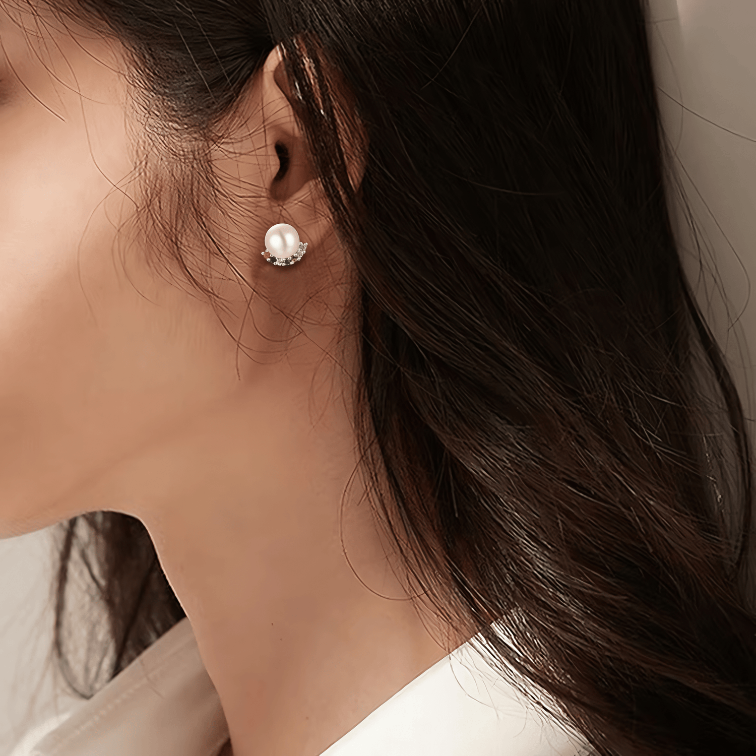 Pearl Stud Earrings with Colorful Zirconia Accents Elegant Radiance - NAFALUXE