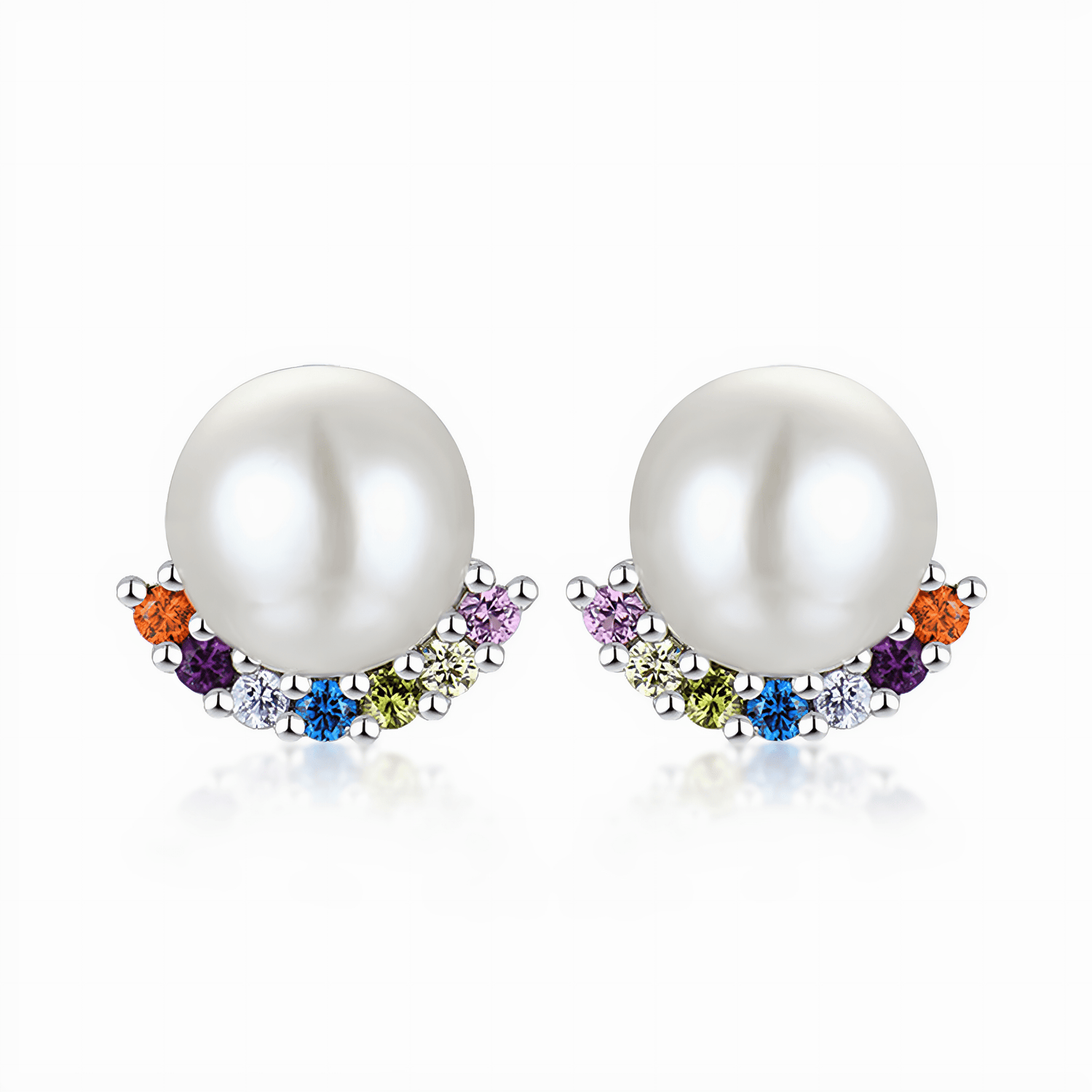 Pearl Stud Earrings with Colorful Zirconia Accents Elegant Radiance - NAFALUXE