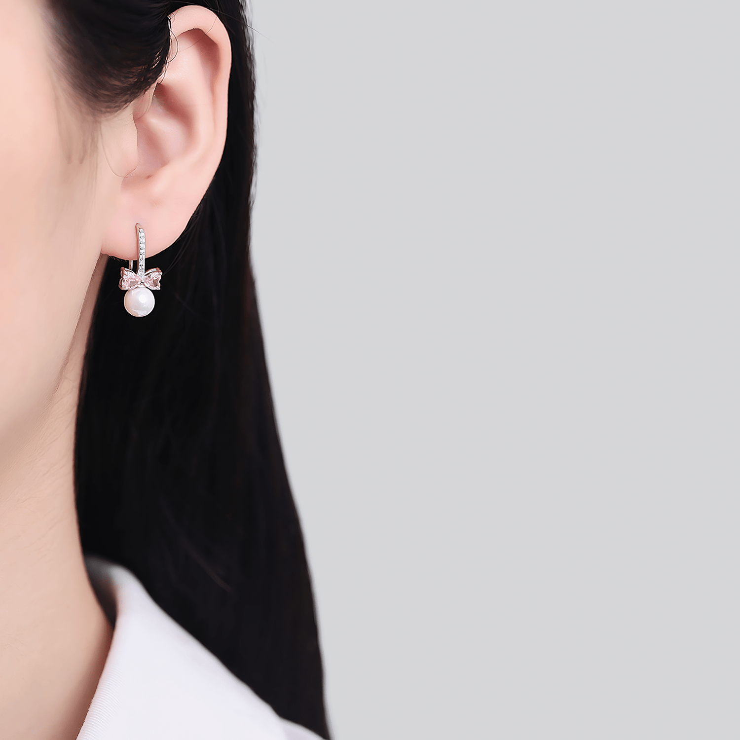 Pink Bow & Pearl Drop Earrings – 925 Sterling Silver with Heart CZ Accents - NAFALUXE