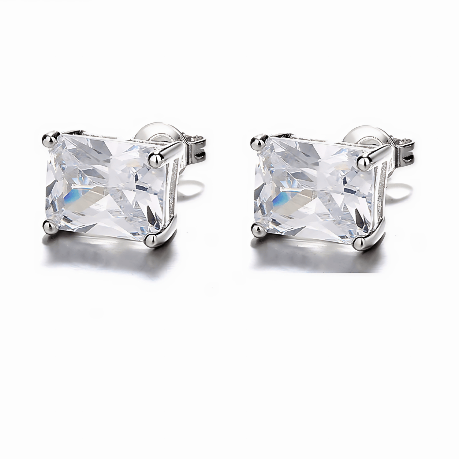 Princess - Cut Stud Earrings – Sterling Silver with CZ Crystals - NAFALUXE