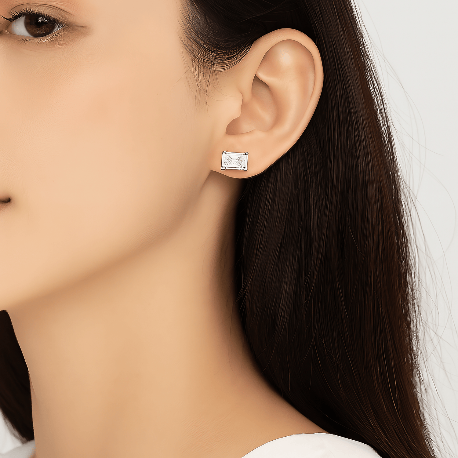 Princess - Cut Stud Earrings – Sterling Silver with CZ Crystals - NAFALUXE