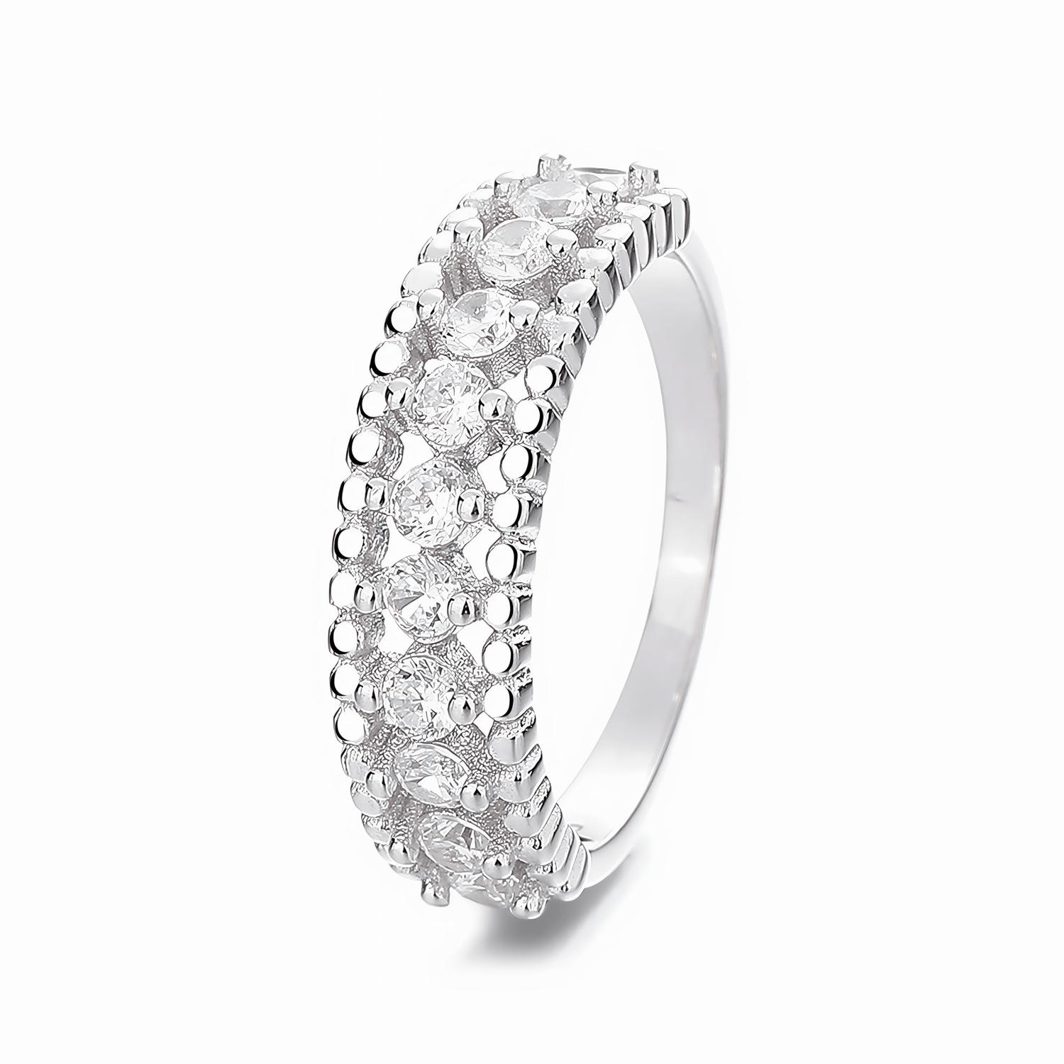 Radiant Crown – Sterling Silver Domed Band with Pave - Set CZ Sparkle - NAFALUXE