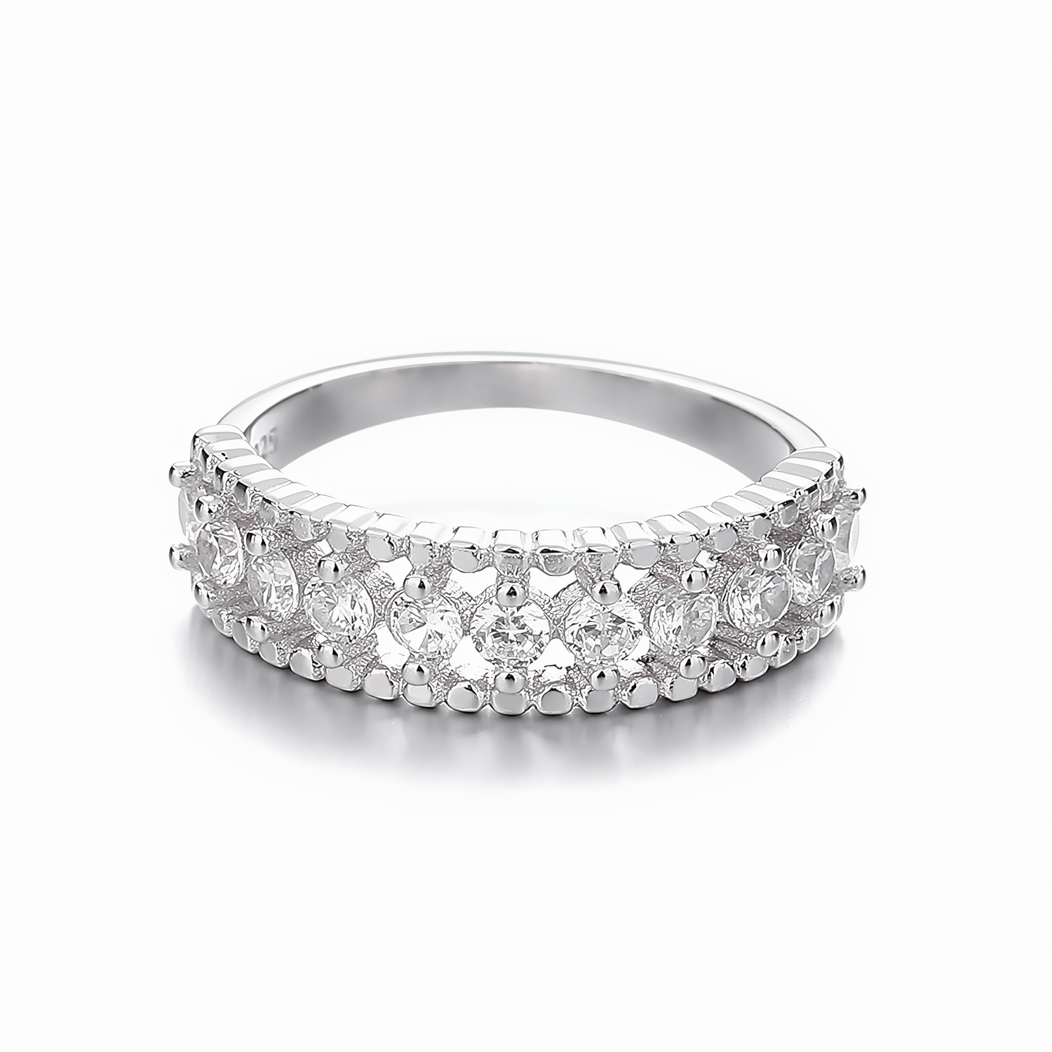 Radiant Crown – Sterling Silver Domed Band with Pave - Set CZ Sparkle - NAFALUXE