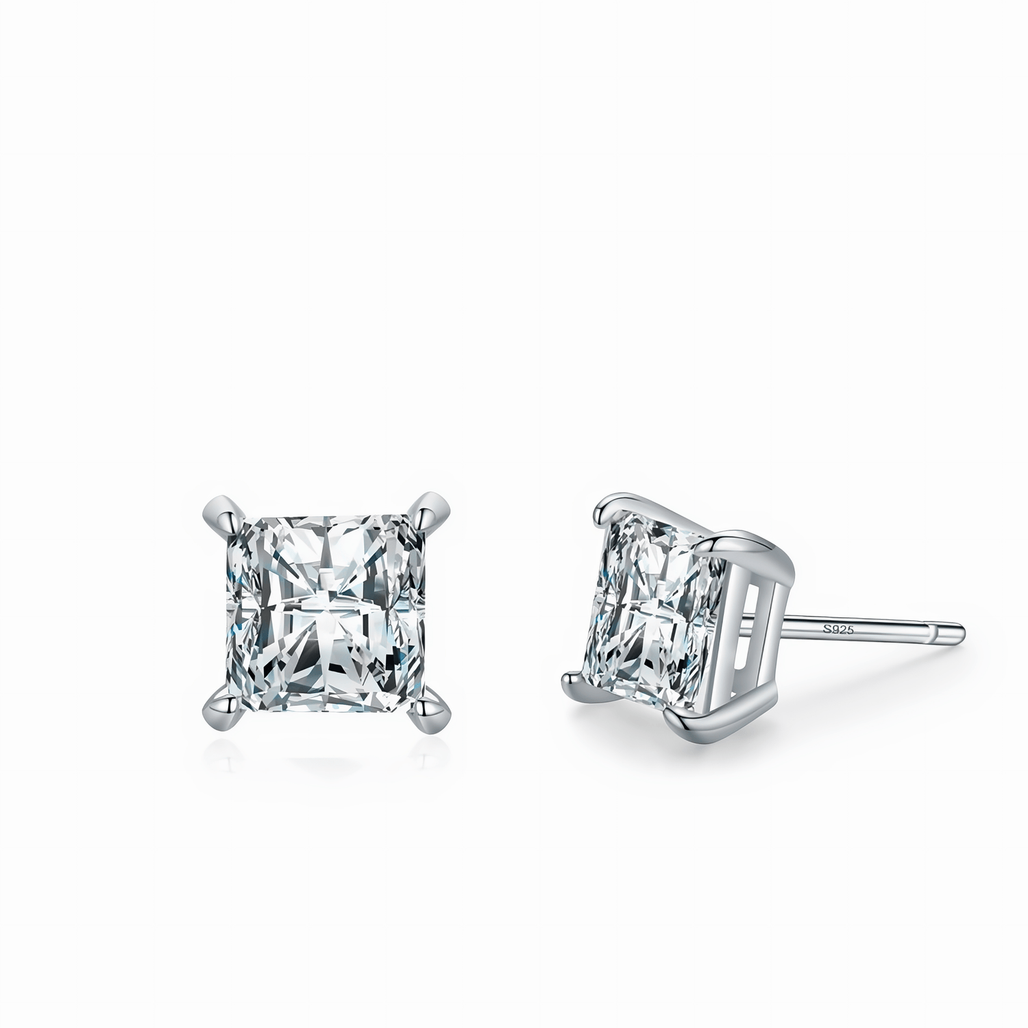 Radiant Cut Stud Earrings in 925 Sterling Silver – Classic Solitaire Design - NAFALUXE